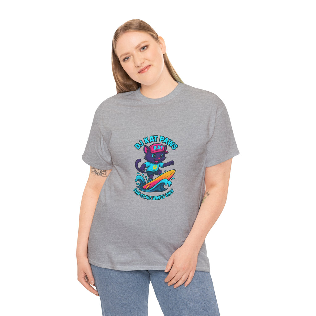 DJ KAT PAWS Surfing Fun T-Shirt | Stay Cool, Have Fun, Play Safe, Be You! | Fun Summer Tee, Gift for Cat Lovers, Beach Vibes