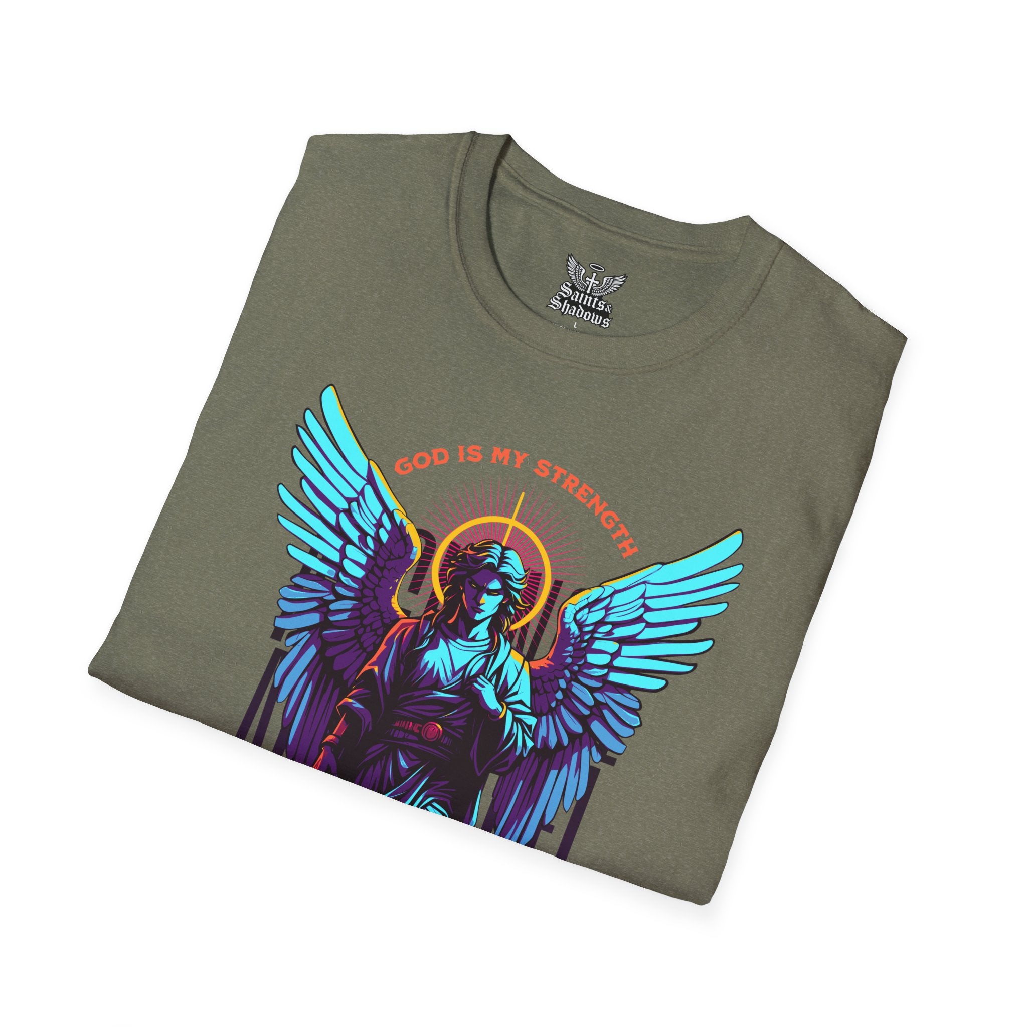 Saints and Shadows - St. Gabriel, Angelic Artwork Unisex Softstyle T-Shirt, Casual Wear