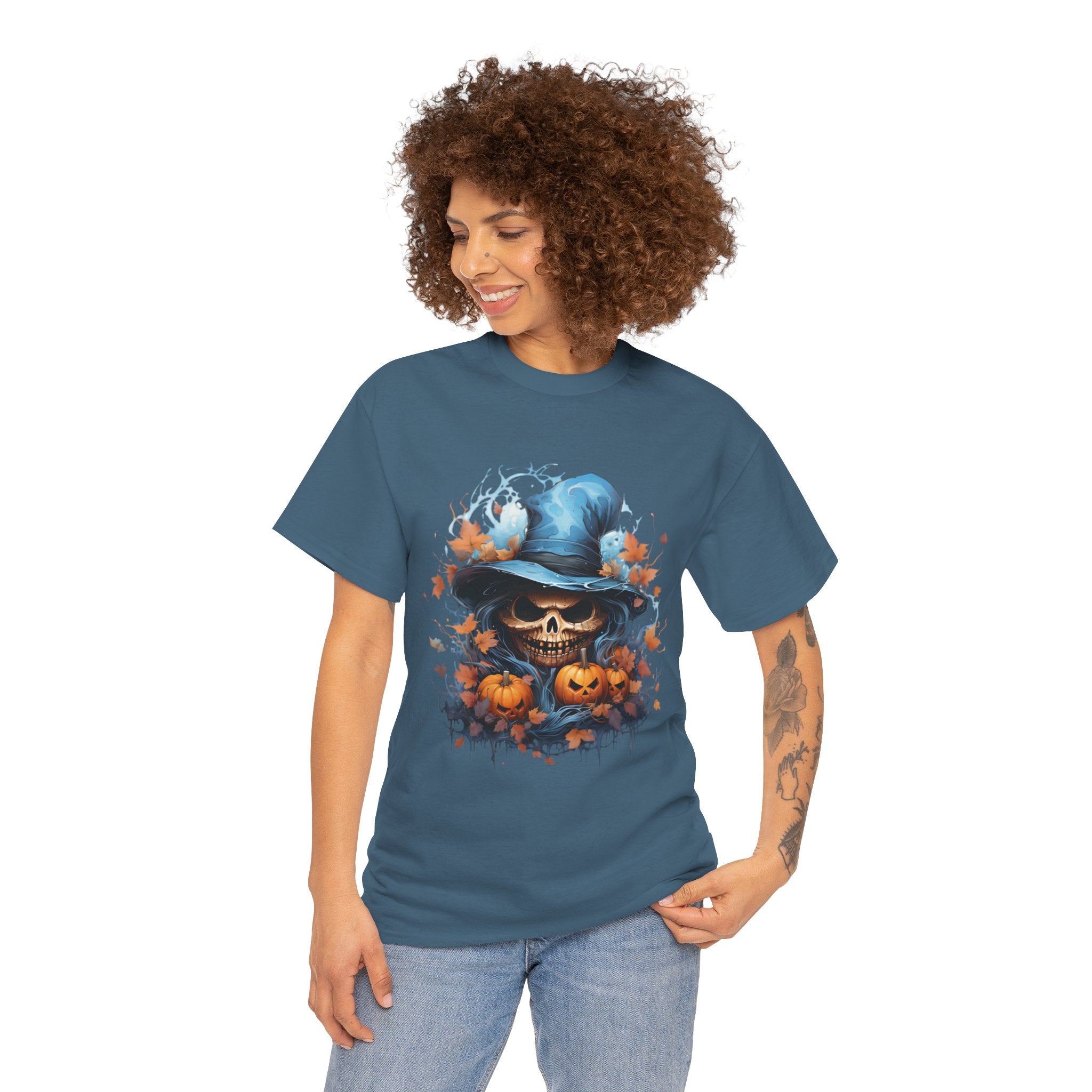 Skull Witch Unhappy Halloween Tee - Halloween Shirt, Spooky Tee, Pumpkin Shirt, Fall Apparel, Costume Top