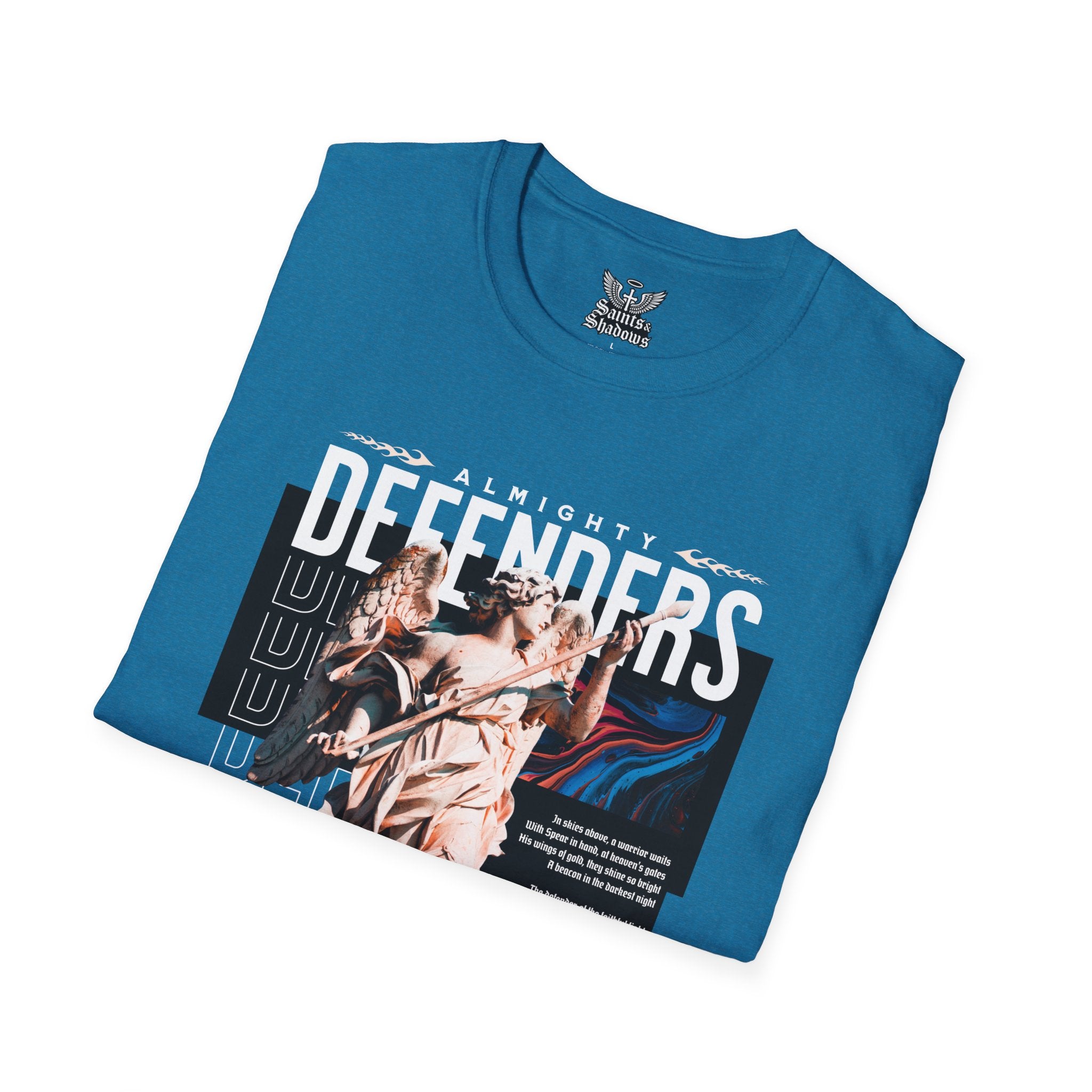 Saints and Shadows - Almighty Defenders, Angelic Artwork Unisex Softstyle T-Shirt, Casual Wear