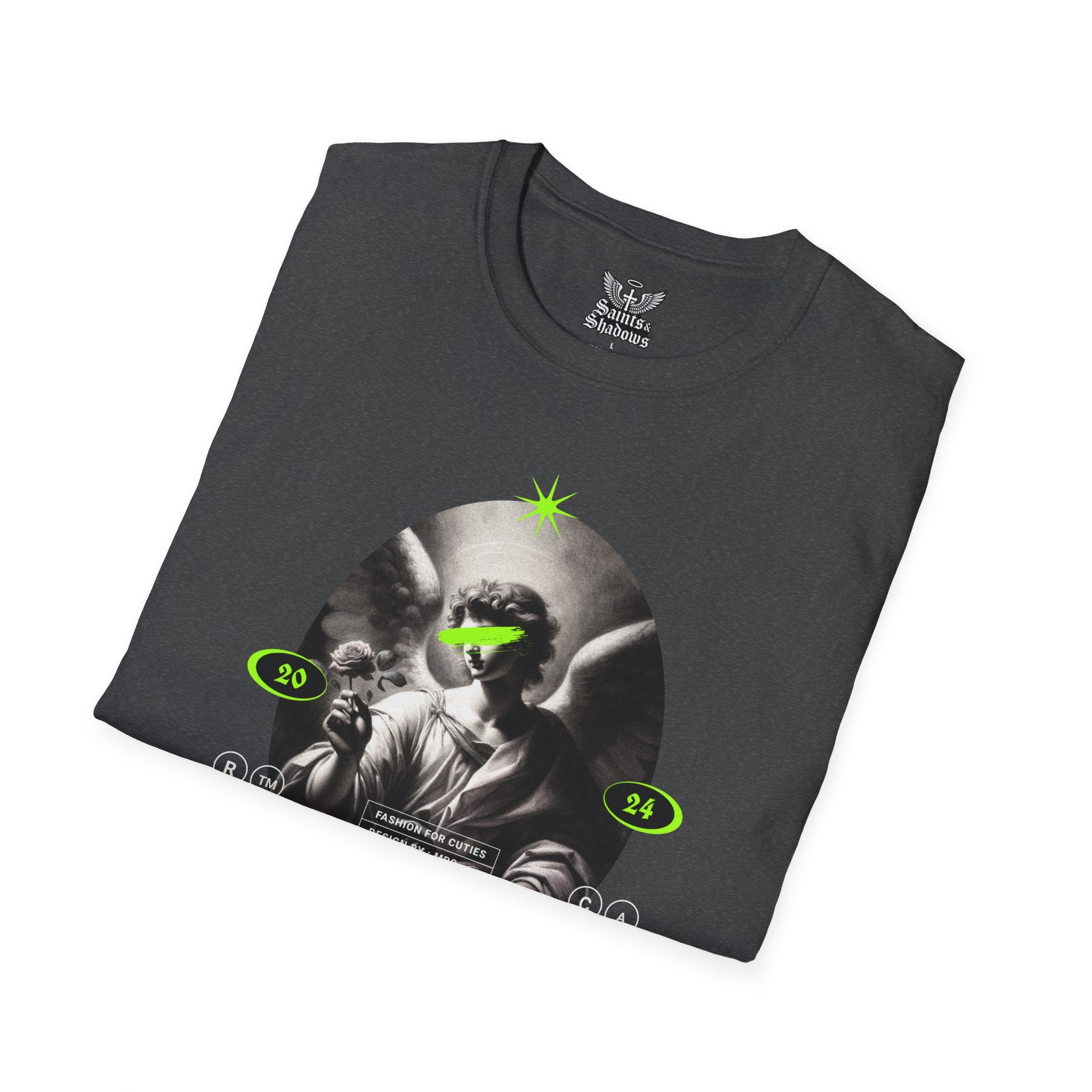 Saints and Shadows - Panoramic Portrayal, Angelic Artwork Unisex Softstyle T-Shirt, Casual Wear