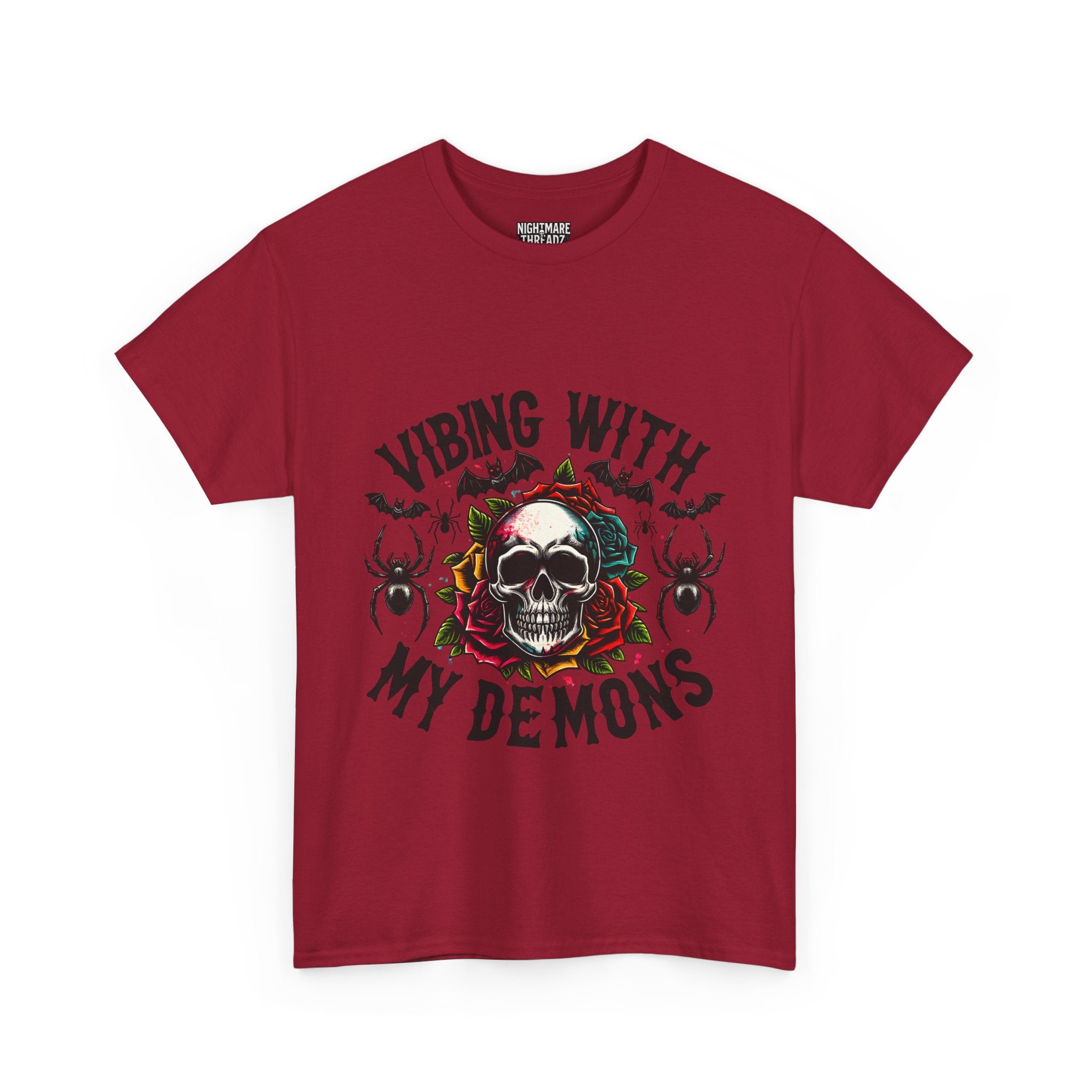 Vibing With My Demons, Halloween Skeleton & Pumpkin Tee, Spooky Season Apparel, Fall Fashion, Gift for Halloween Lovers