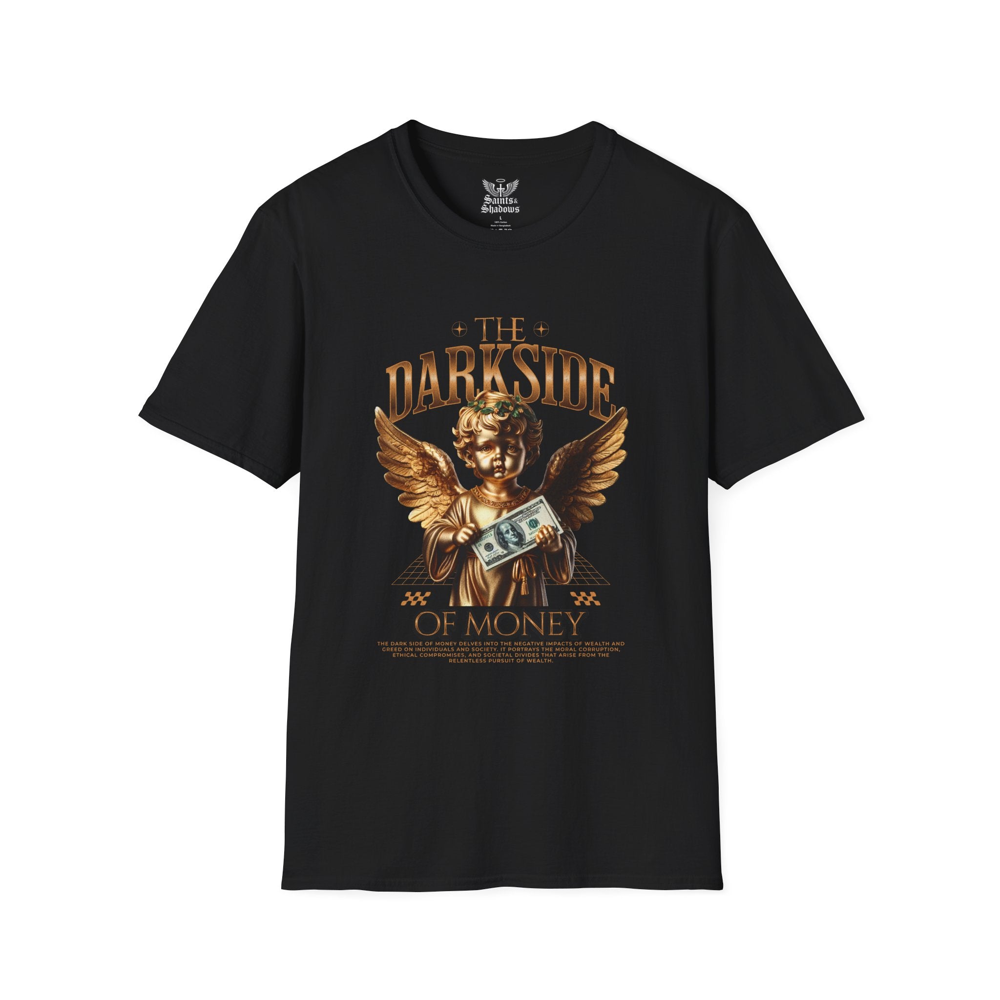 Saints and Shadows - The Darkside of Money, Angelic Artwork Unisex Softstyle T-Shirt, Casual Wear