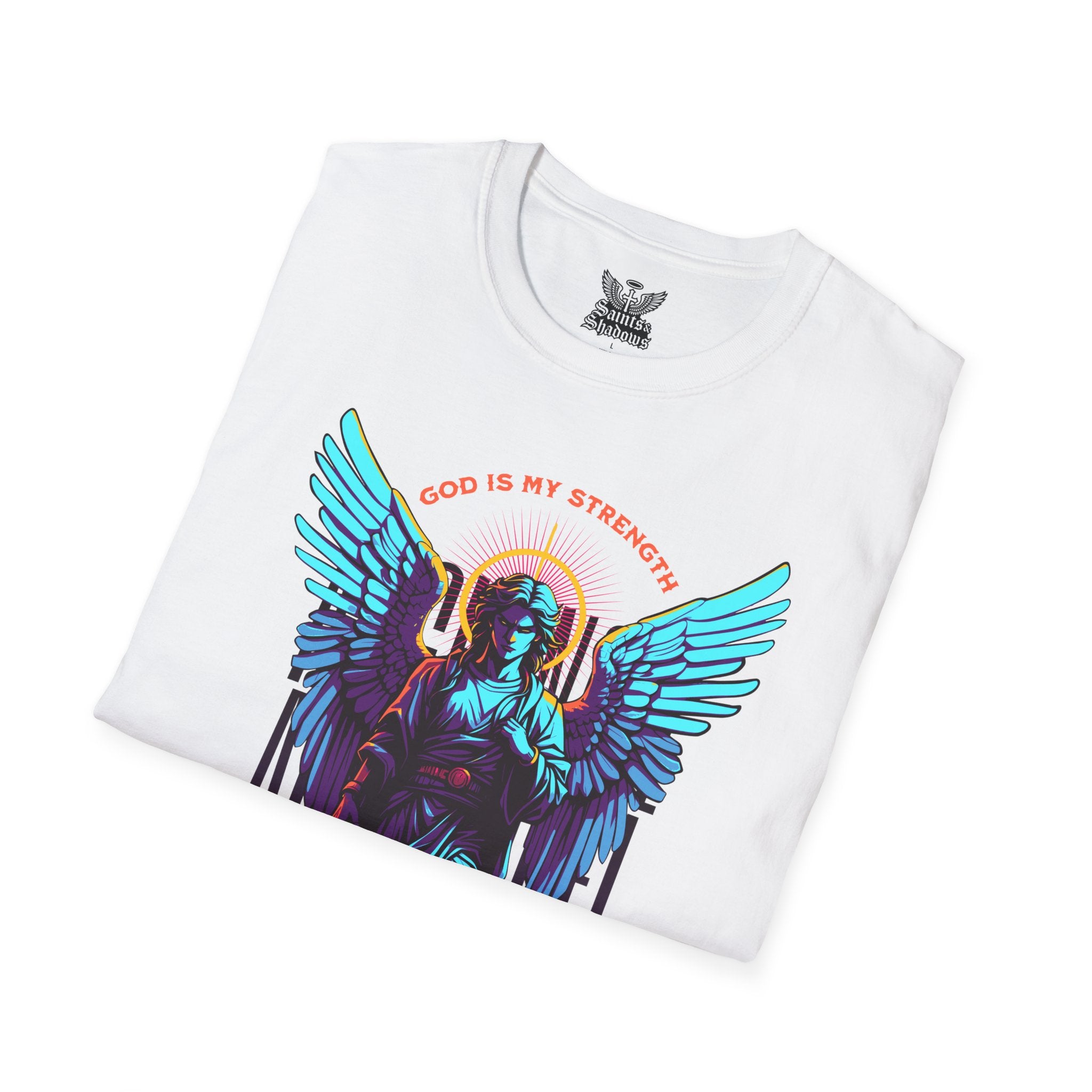 Saints and Shadows - St. Gabriel, Angelic Artwork Unisex Softstyle T-Shirt, Casual Wear