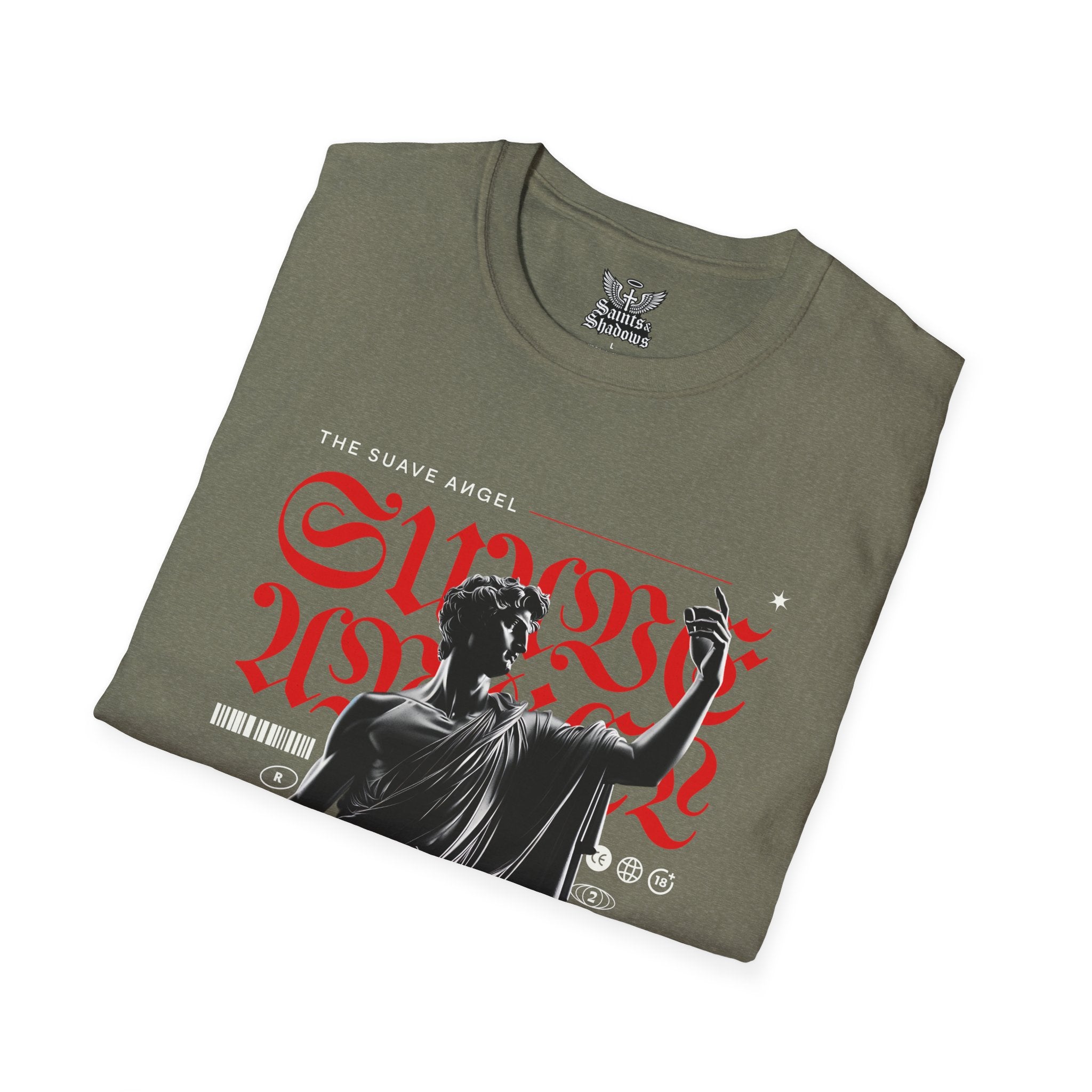 Saints and Shadows - The Suave Angel, Angelic Artwork Unisex Softstyle T-Shirt, Casual Wear