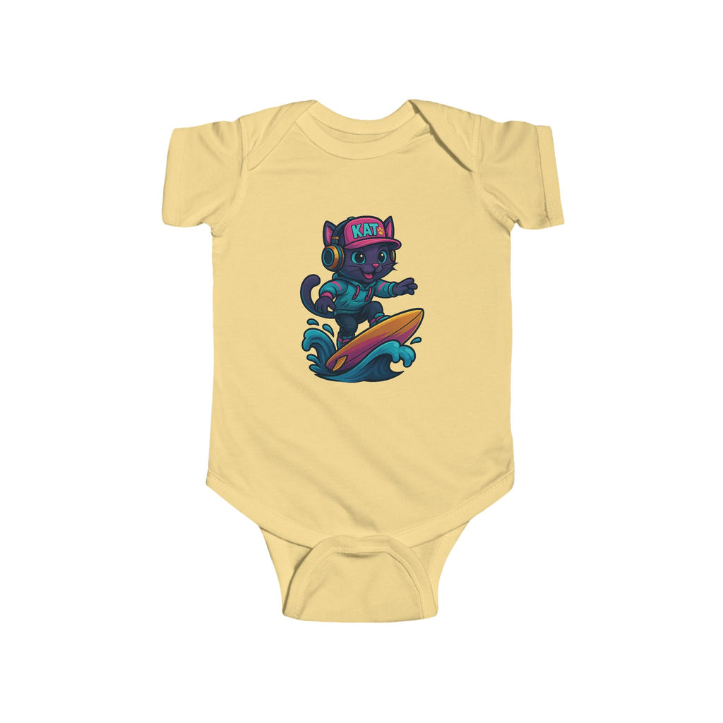 DJ KAT PAWS Surfing Champ | Infant Bodysuit, Cute Baby Gift, Nursery Apparel, Baby Shower Gift, Unique Baby Clothing
