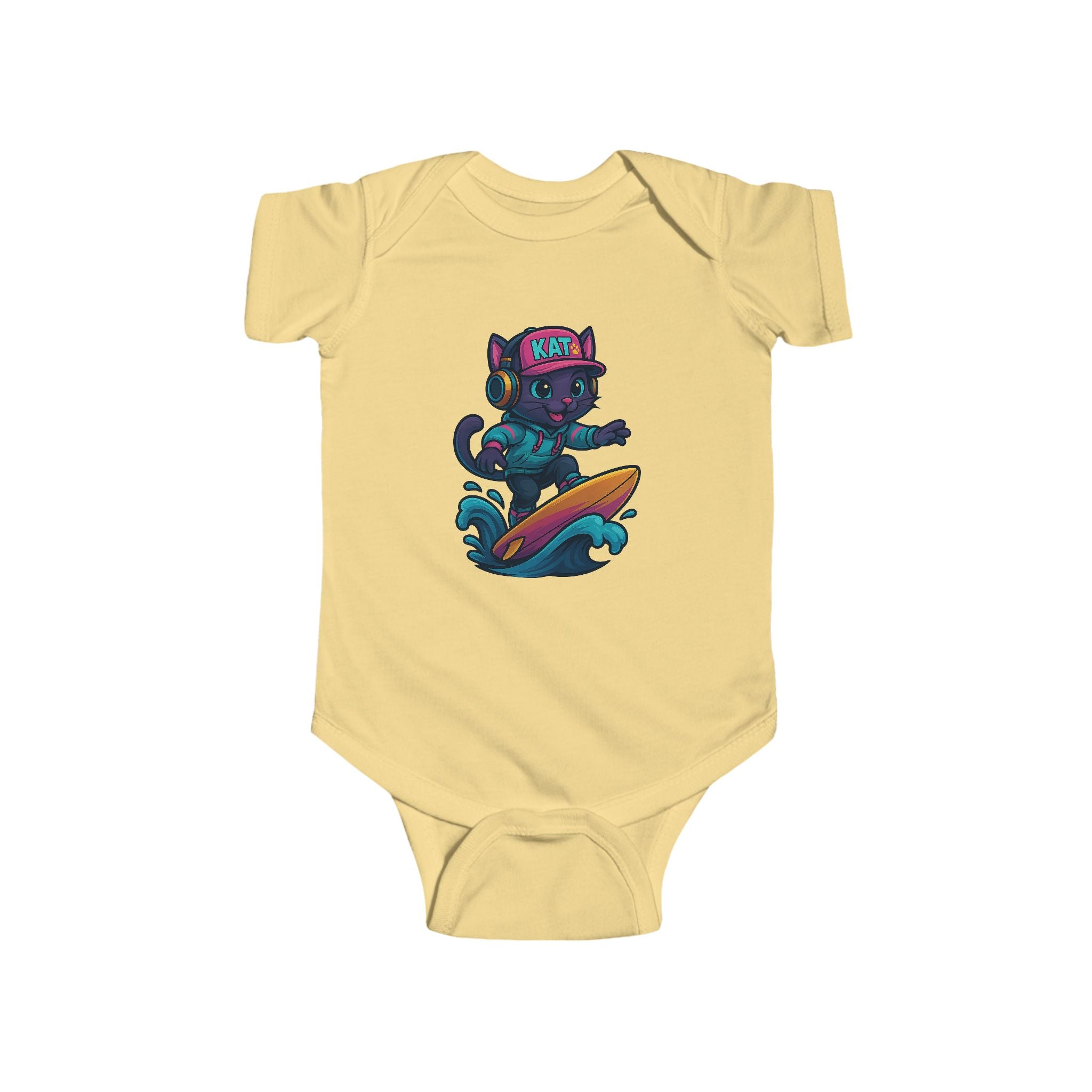 DJ KAT PAWS Surfing Champ | Infant Bodysuit, Cute Baby Gift, Nursery Apparel, Baby Shower Gift, Unique Baby Clothing