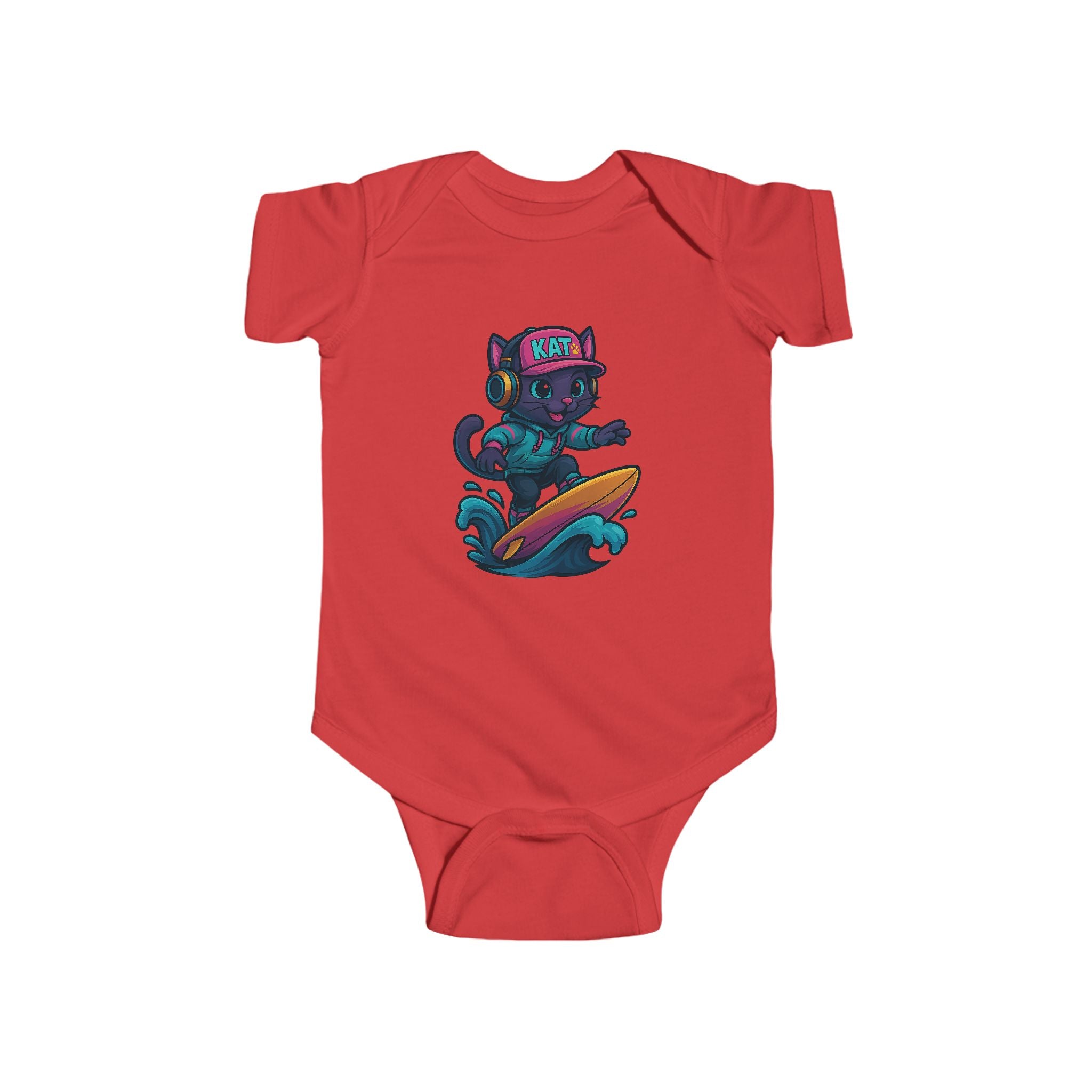 DJ KAT PAWS Surfing Champ | Infant Bodysuit, Cute Baby Gift, Nursery Apparel, Baby Shower Gift, Unique Baby Clothing
