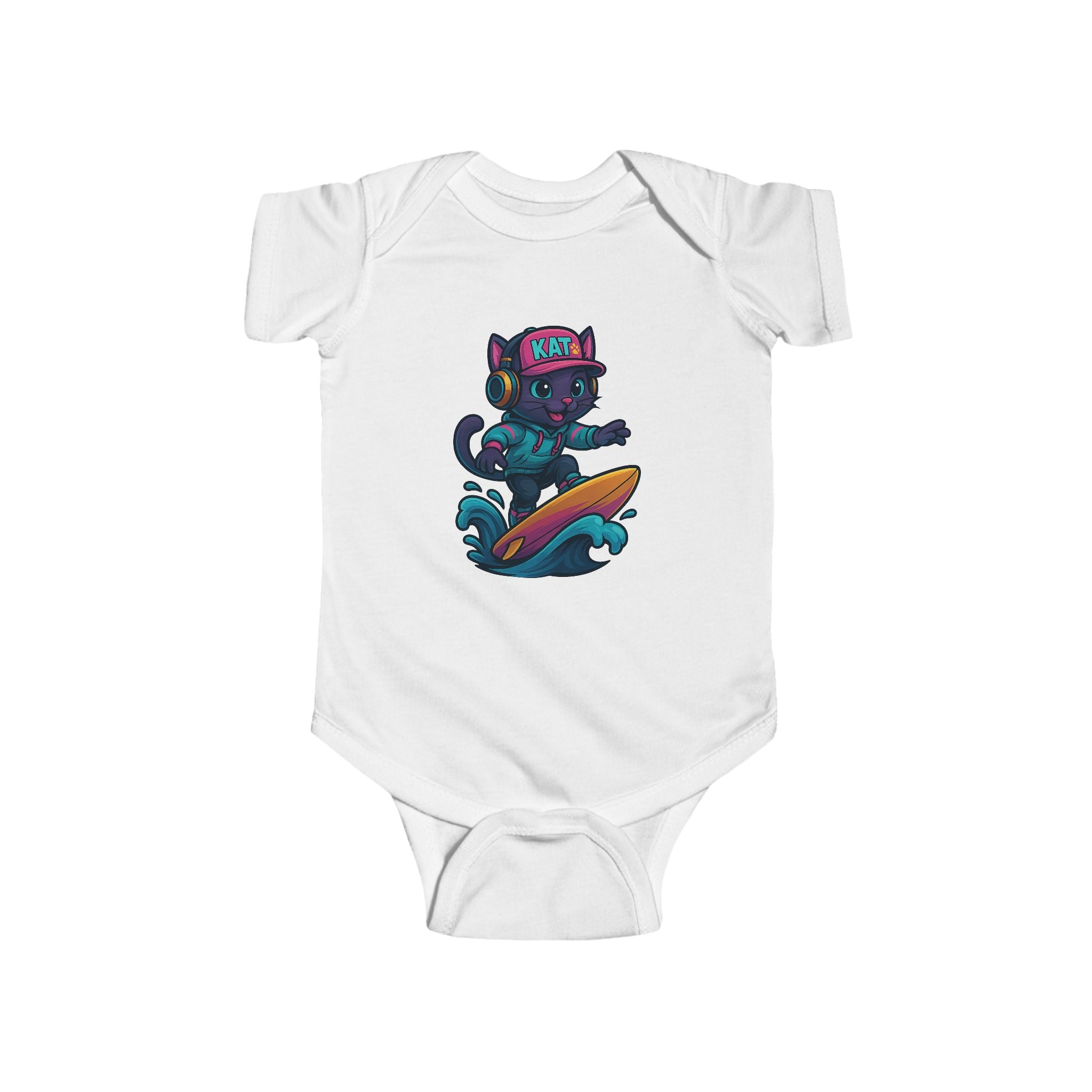 DJ KAT PAWS Surfing Champ | Infant Bodysuit, Cute Baby Gift, Nursery Apparel, Baby Shower Gift, Unique Baby Clothing
