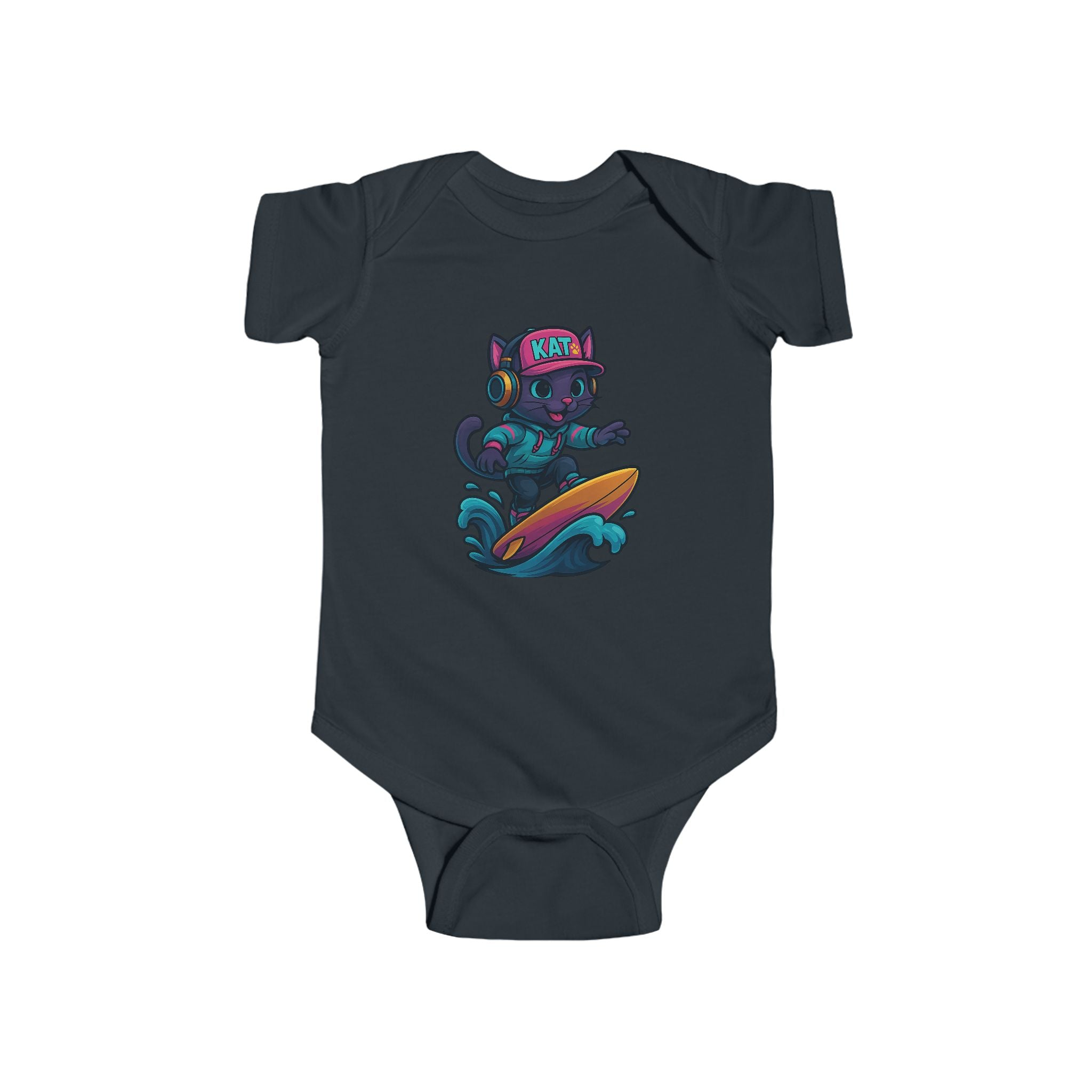 DJ KAT PAWS Surfing Champ | Infant Bodysuit, Cute Baby Gift, Nursery Apparel, Baby Shower Gift, Unique Baby Clothing