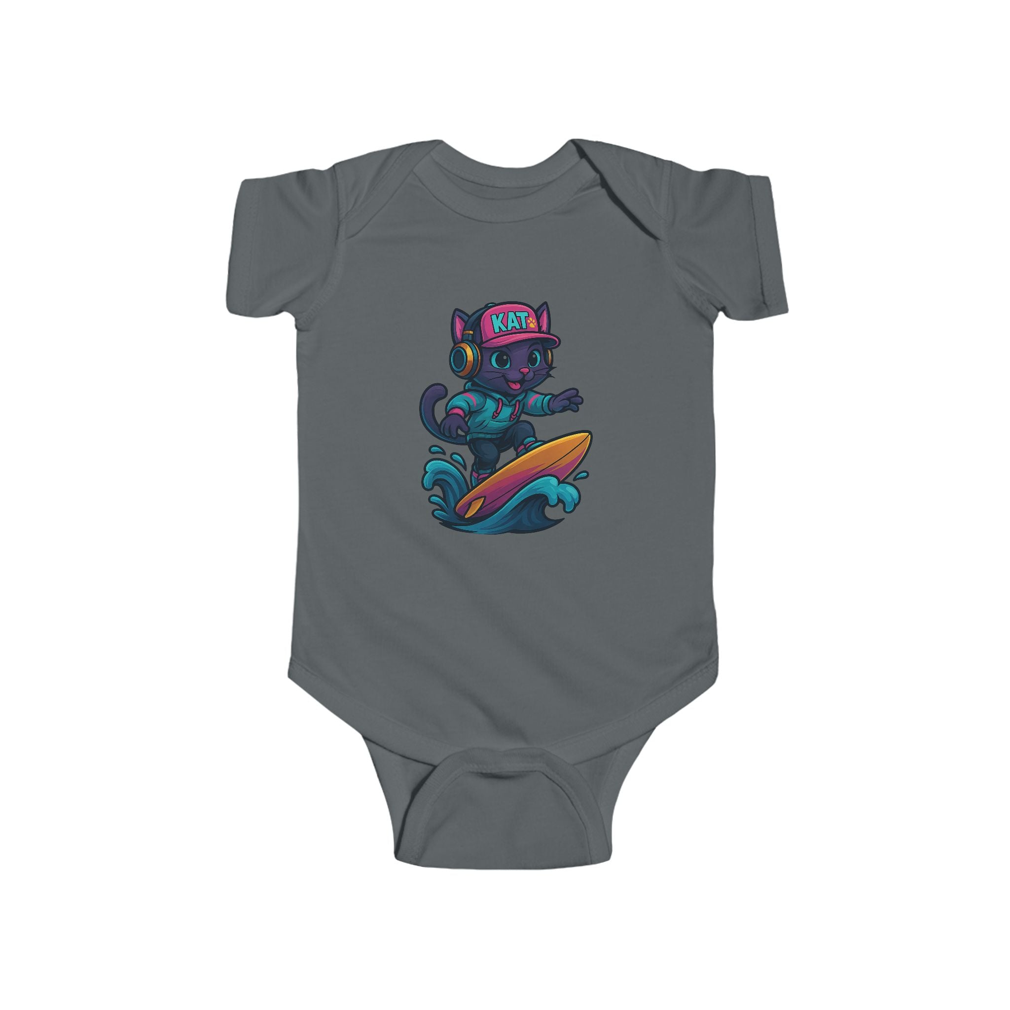 DJ KAT PAWS Surfing Champ | Infant Bodysuit, Cute Baby Gift, Nursery Apparel, Baby Shower Gift, Unique Baby Clothing