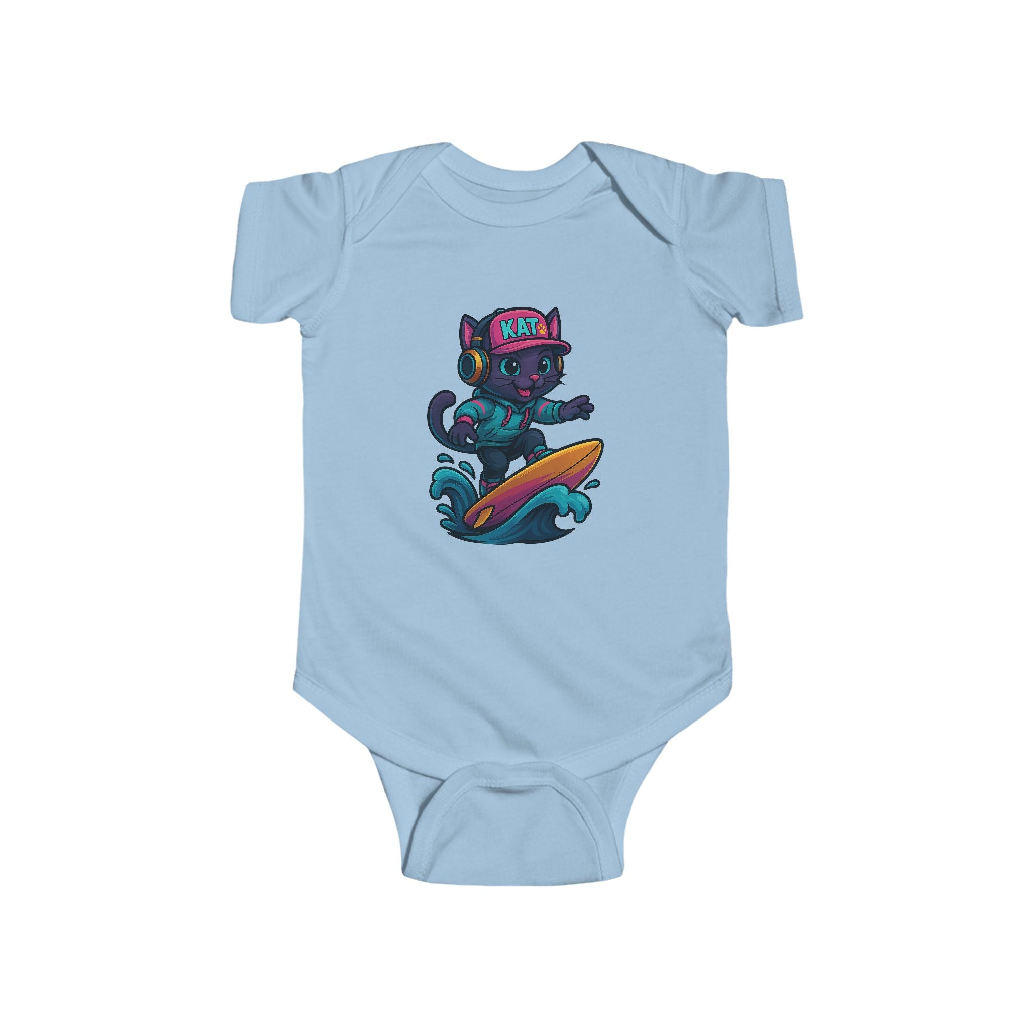 DJ KAT PAWS Surfing Champ | Infant Bodysuit, Cute Baby Gift, Nursery Apparel, Baby Shower Gift, Unique Baby Clothing
