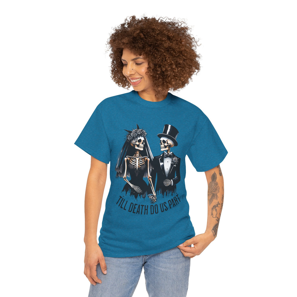 Skeleton Bride and Groom Wedding. Til Death, Tee - Horror Graphic Tee, Unisex Cotton Shirt, Halloween Costume, Horror Movie Gift, Spooky T-Shirt, Horror Fan Apparel