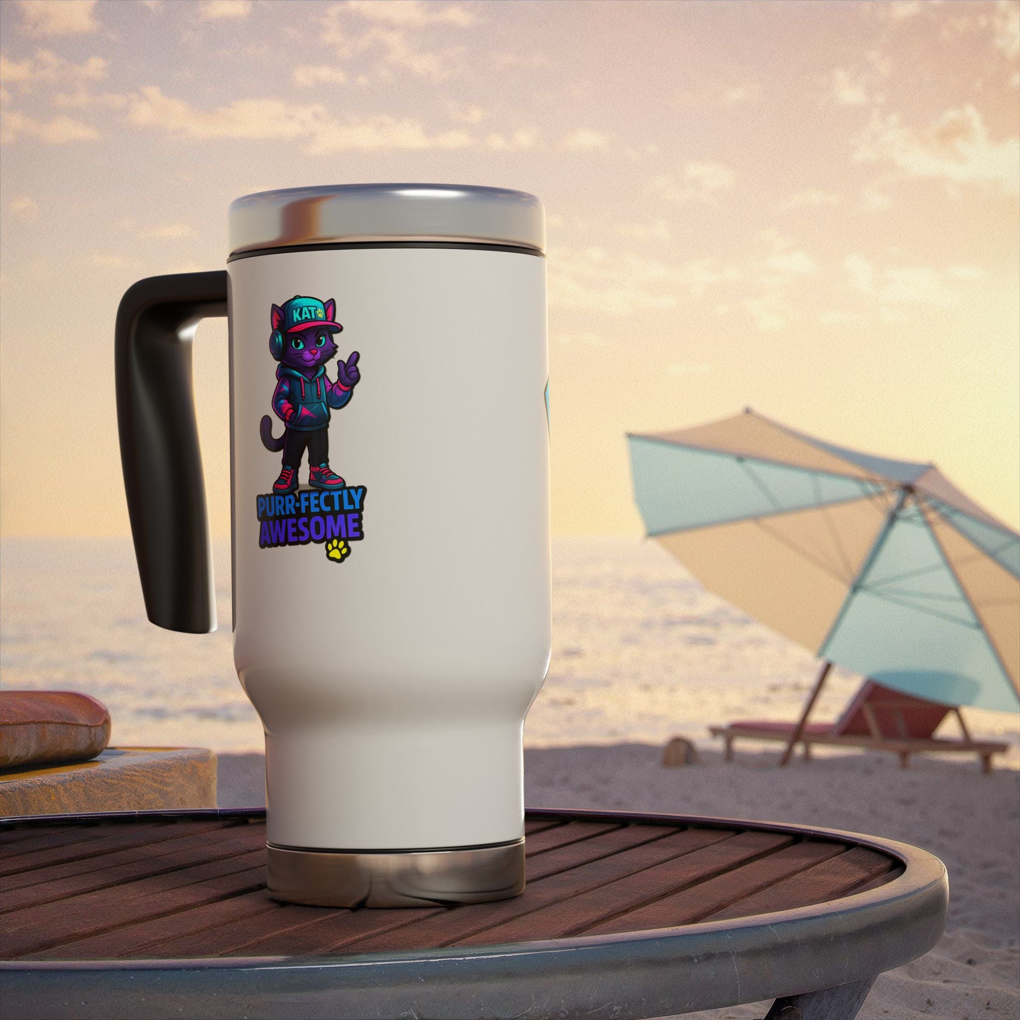 DJ KAT PAWS - Purr-fectly Awesome Travel Mug | Stylish 14oz Stainless Steel Cup, Perfect for Cat Lovers, Musicians, Gifts, Everyday Use