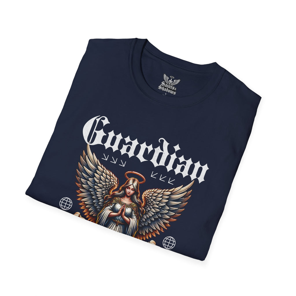 Saints and Shadows - Guardian of the Skyline, Angelic Artwork Unisex Softstyle T-Shirt, Casual Wear