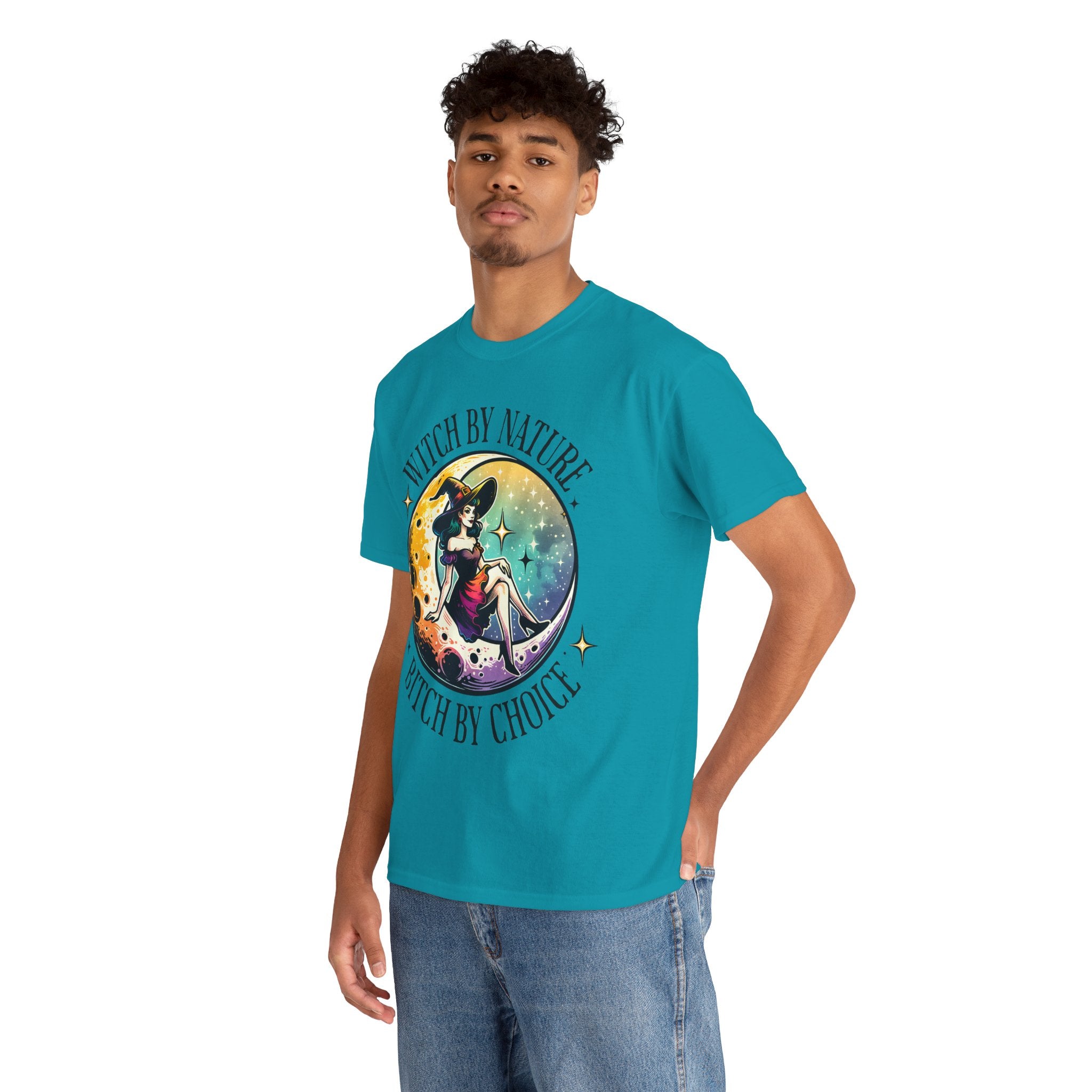 Witchy Cotton Tee - "Witch by Nature, Bitch by Choice" | Unisex Tee for Spooky Season, Boho Fashion, Festival Wear, Gift for Witches