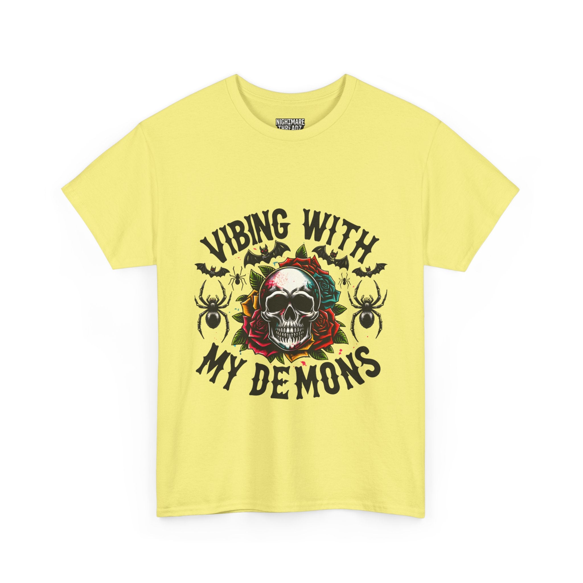 Vibing With My Demons, Halloween Skeleton & Pumpkin Tee, Spooky Season Apparel, Fall Fashion, Gift for Halloween Lovers