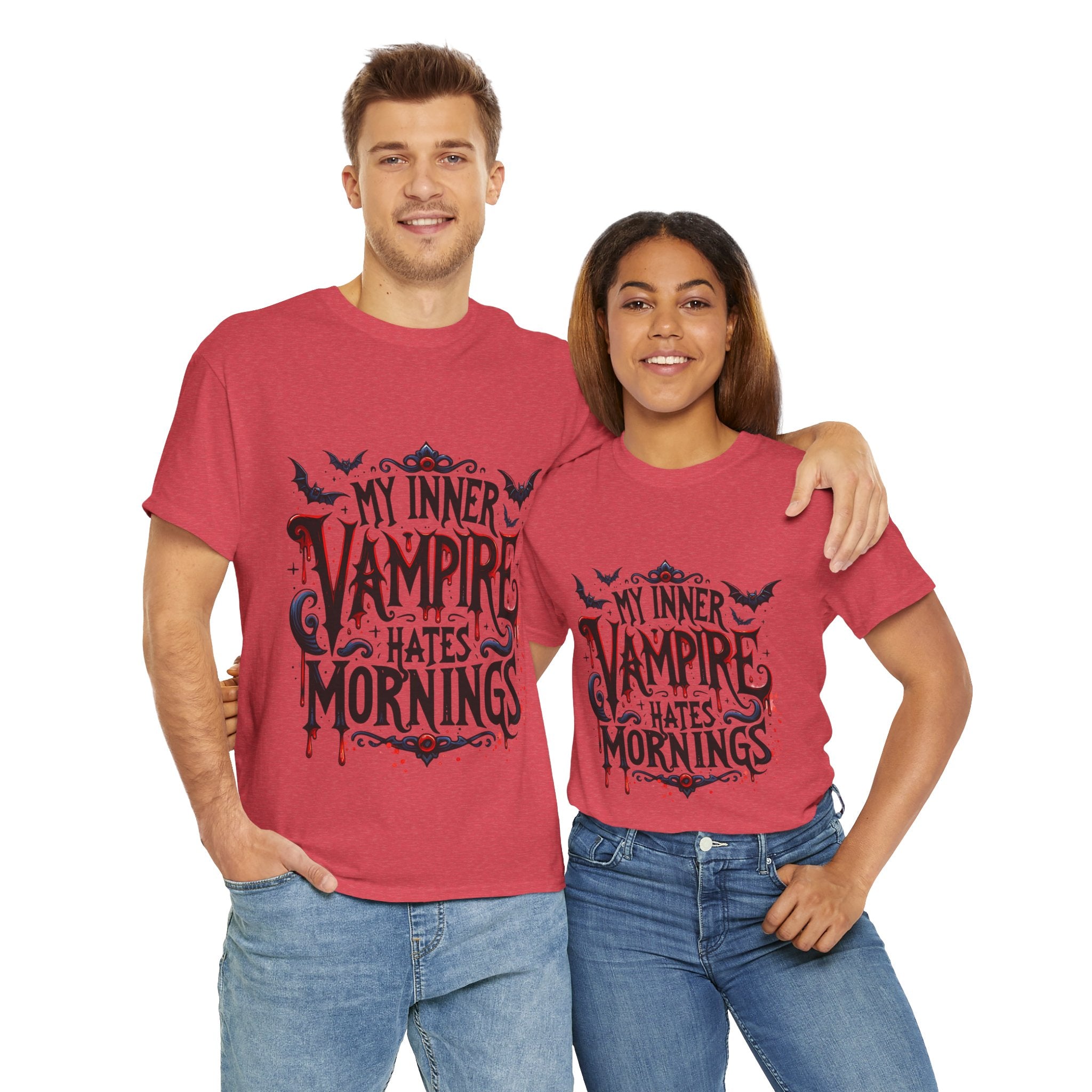 My Inner Vampire Hates Mornings, Tee - Unisex Heavy Cotton Shirt for Halloween, Gifts, Casual Wear, Funny T-Shirt, Vampire Lover Apparel