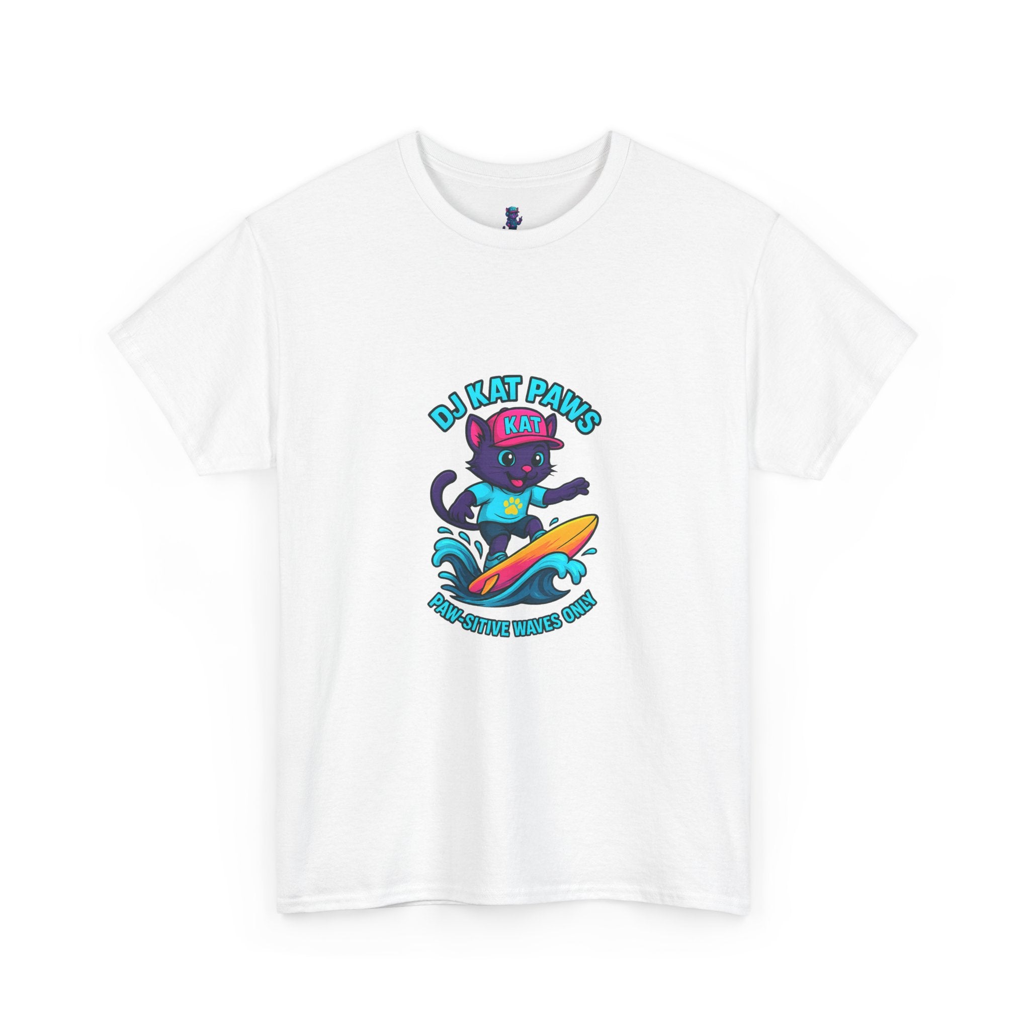 DJ KAT PAWS Surfing Fun T-Shirt | Stay Cool, Have Fun, Play Safe, Be You! | Fun Summer Tee, Gift for Cat Lovers, Beach Vibes