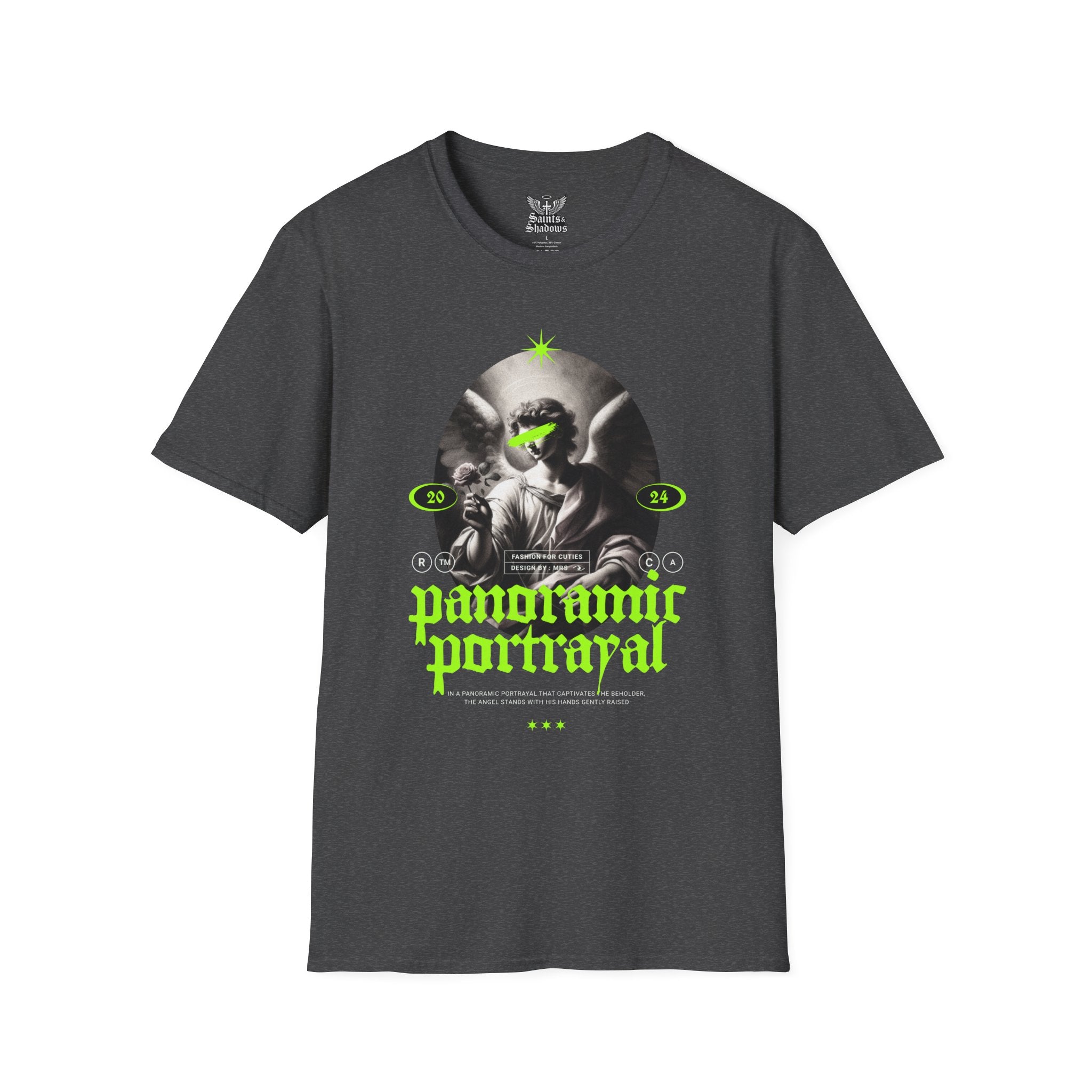 Saints and Shadows - Panoramic Portrayal, Angelic Artwork Unisex Softstyle T-Shirt, Casual Wear