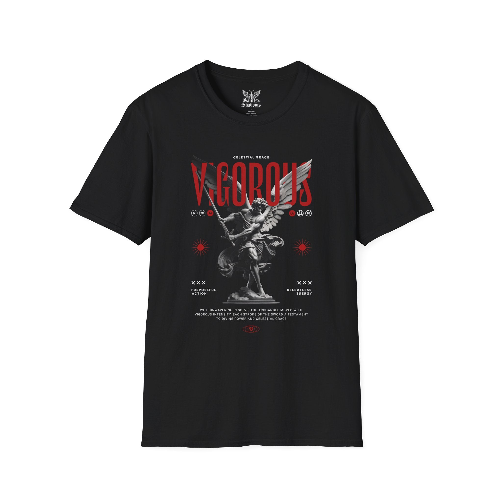 Saints and Shadows - Vigorous, Angelic Artwork Unisex Softstyle T-Shirt, Casual Wear