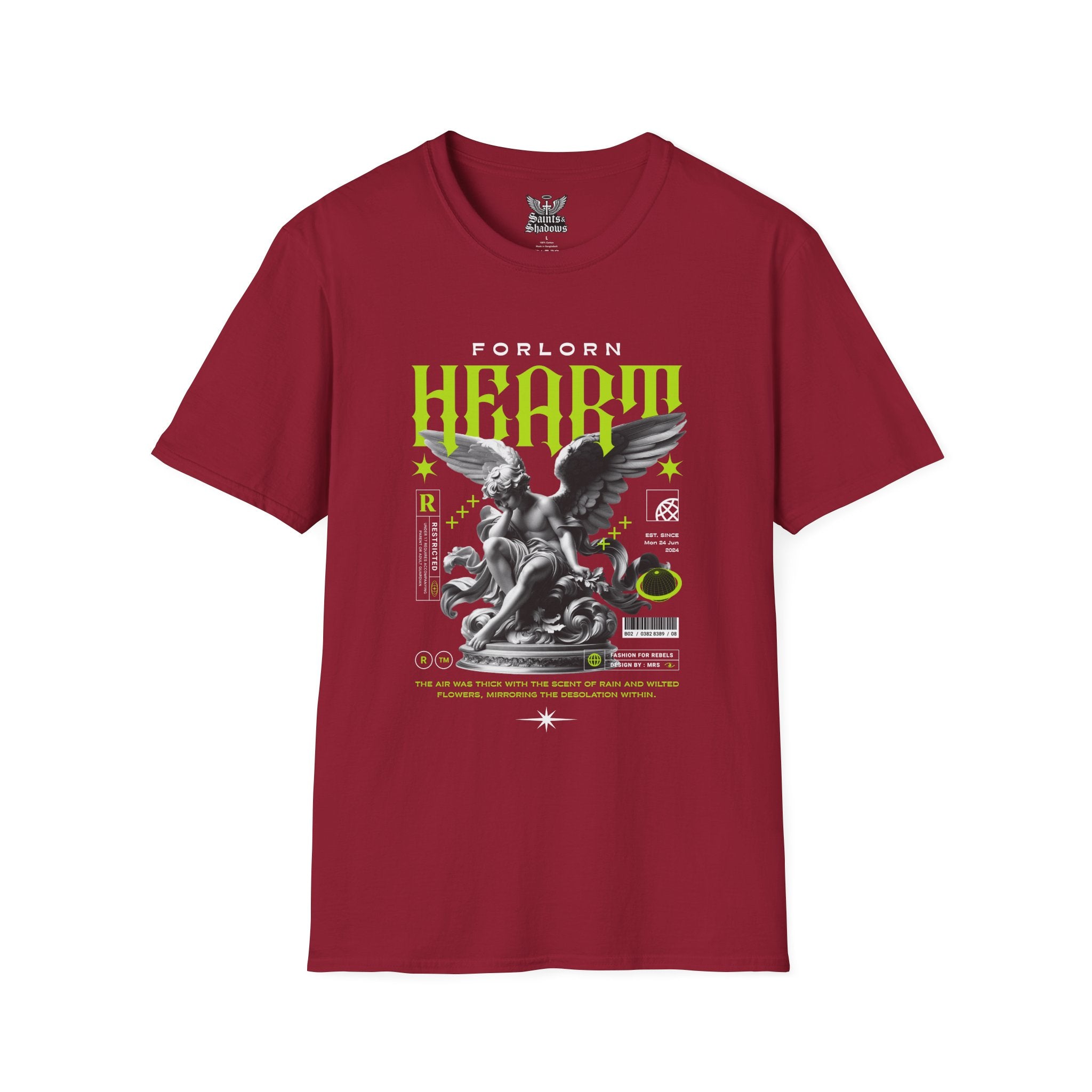 Saints and Shadows - Forlorn Heart, Angelic Artwork Unisex Softstyle T-Shirt, Casual Wear