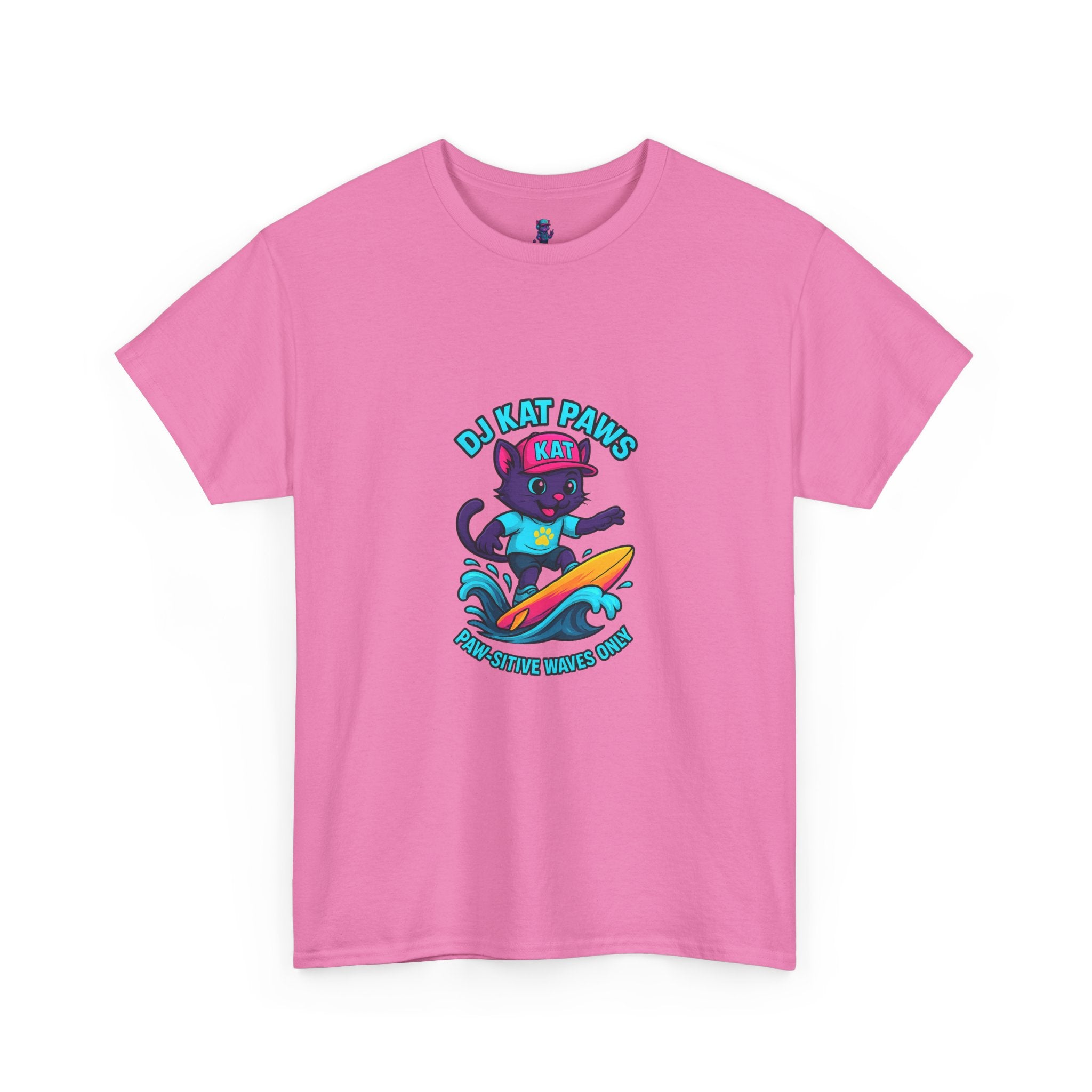 DJ KAT PAWS Surfing Fun T-Shirt | Stay Cool, Have Fun, Play Safe, Be You! | Fun Summer Tee, Gift for Cat Lovers, Beach Vibes