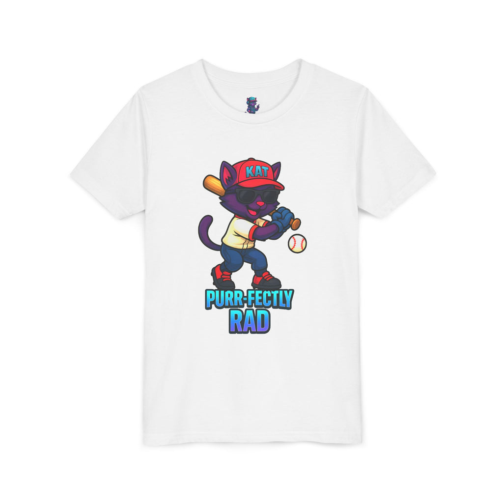 DJ KAT PAWS – Purr-fectly Rad Baseball Youth Tee | Fun Kids Graphic Shirt, Cool Cat Design, Perfect for Birthdays, Playdates & Sports Events