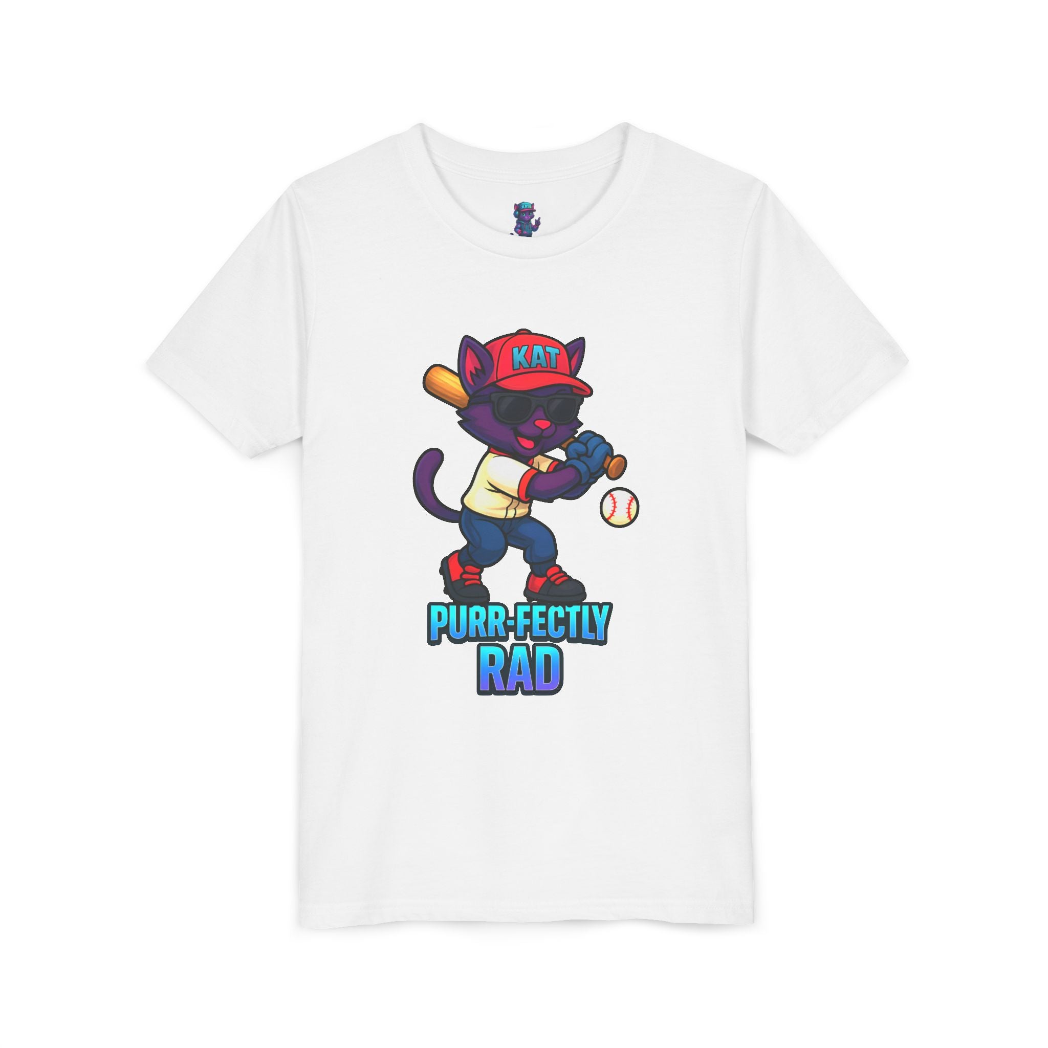 DJ KAT PAWS – Purr-fectly Rad Baseball Youth Tee | Fun Kids Graphic Shirt, Cool Cat Design, Perfect for Birthdays, Playdates & Sports Events