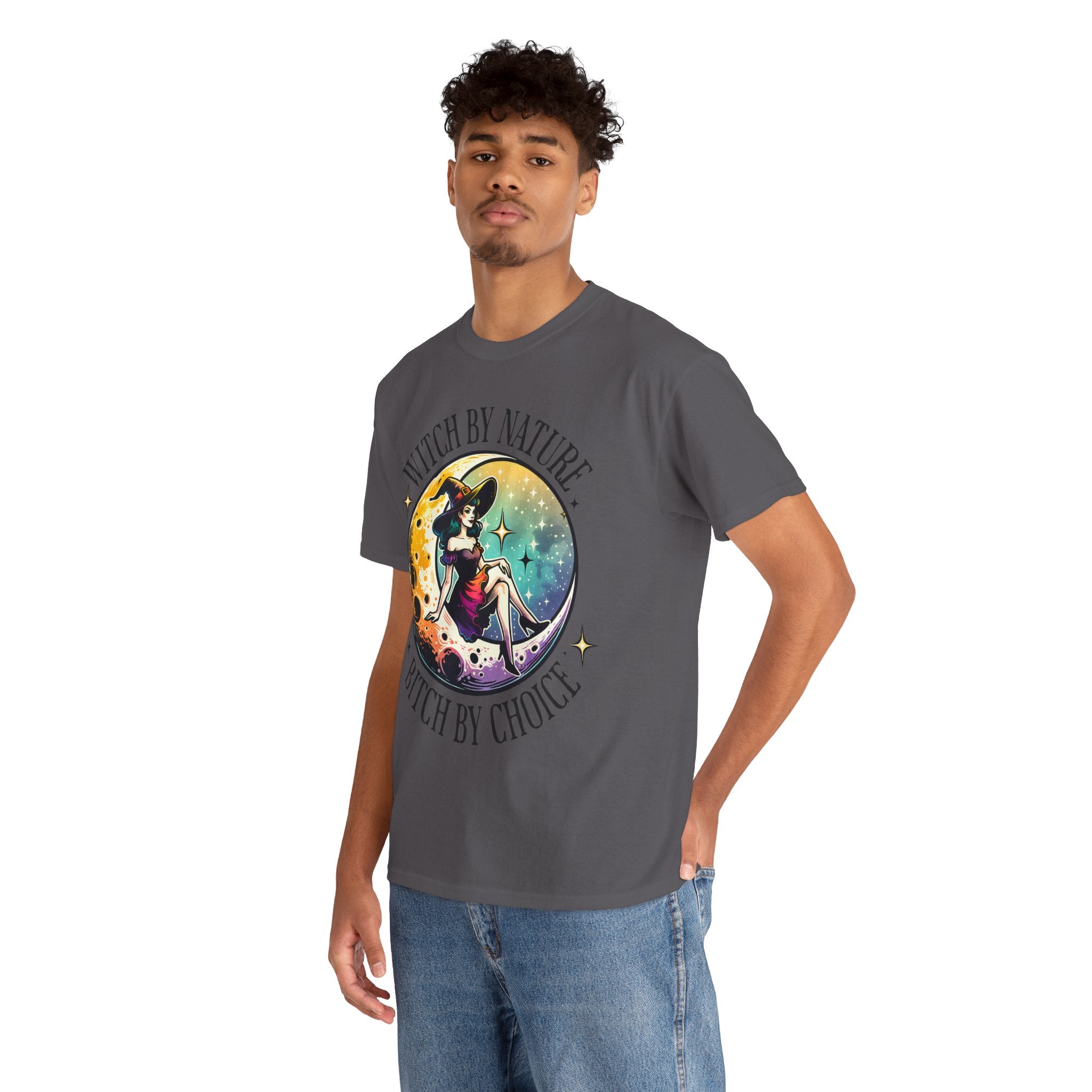 Witchy Cotton Tee - "Witch by Nature, Bitch by Choice" | Unisex Tee for Spooky Season, Boho Fashion, Festival Wear, Gift for Witches