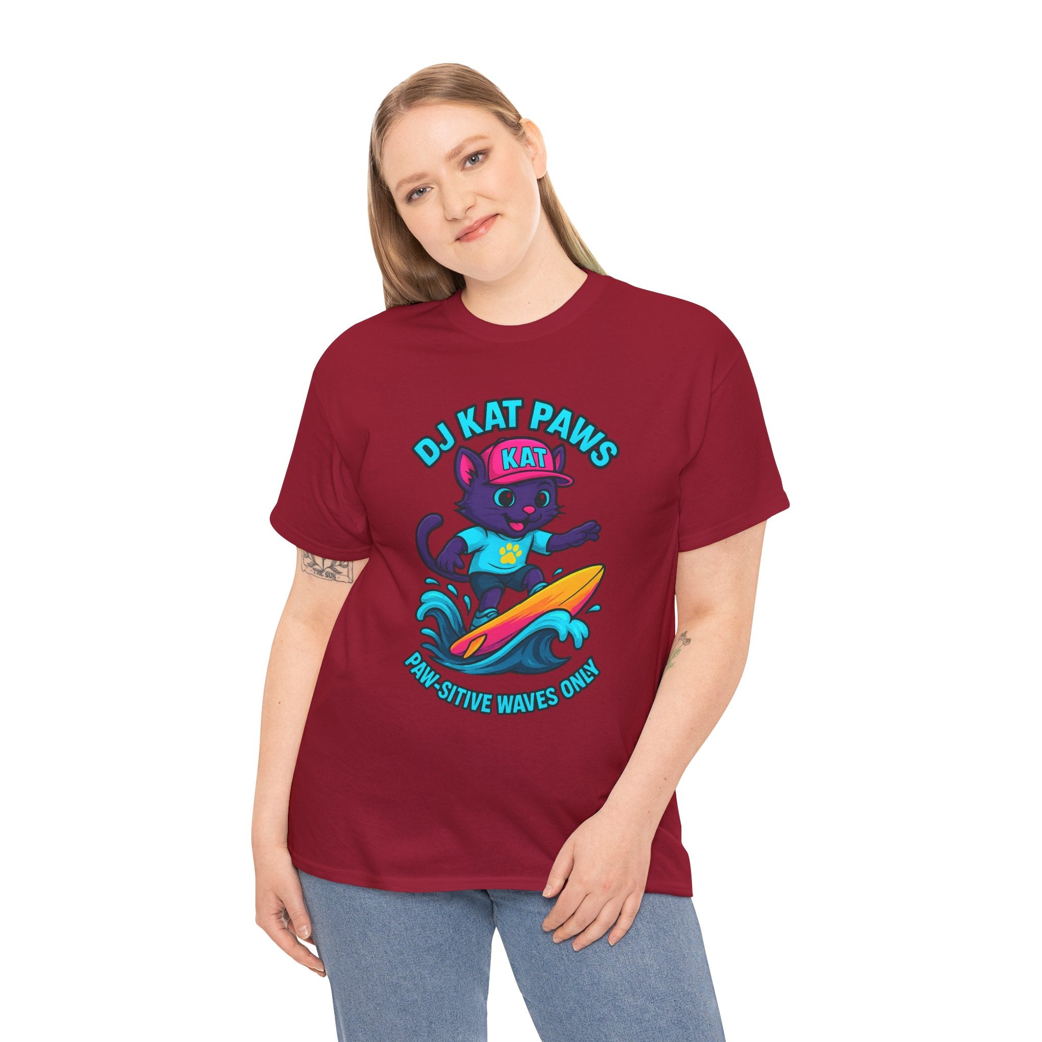 DJ KAT PAWS Paw-sitive Waves Only Surfing Tee
