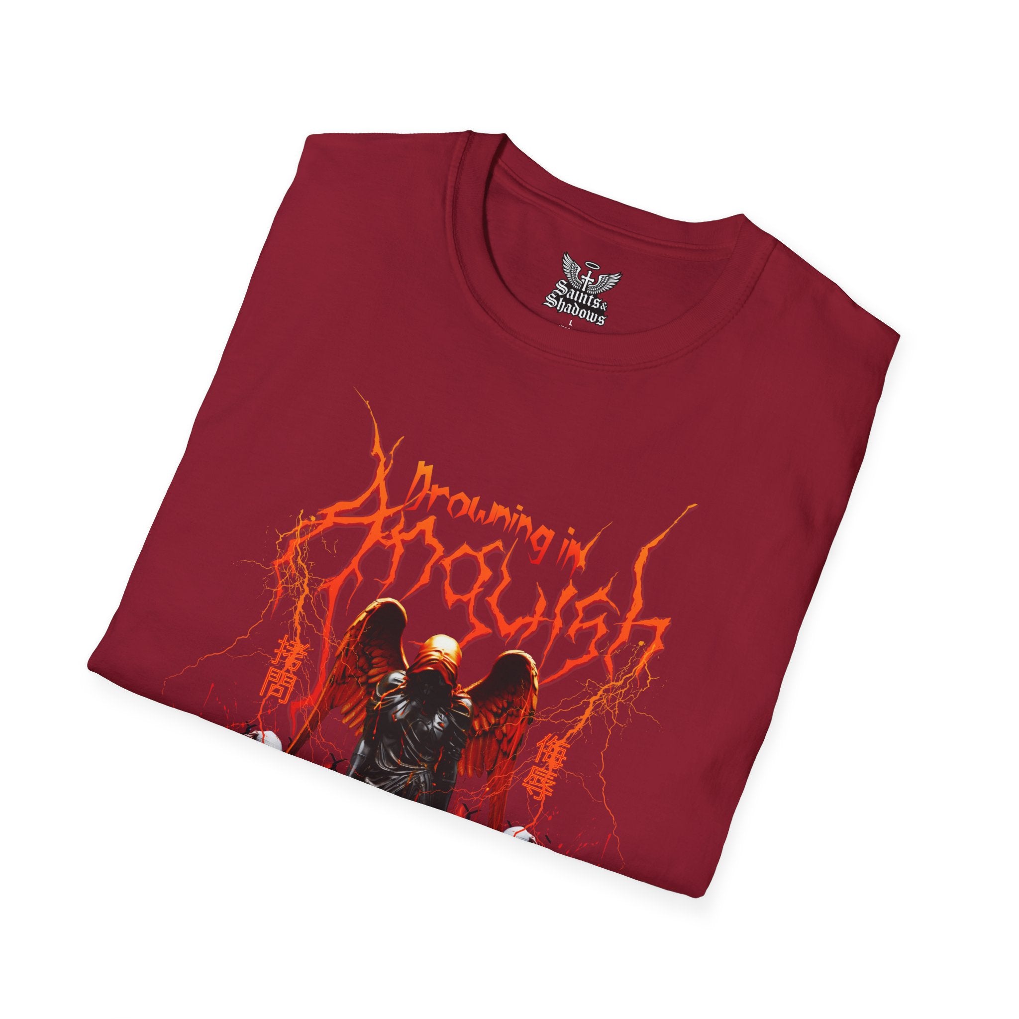 Saints and Shadows -Drowning In Anguish, Angelic Artwork Unisex Softstyle T-Shirt, Casual Wear
