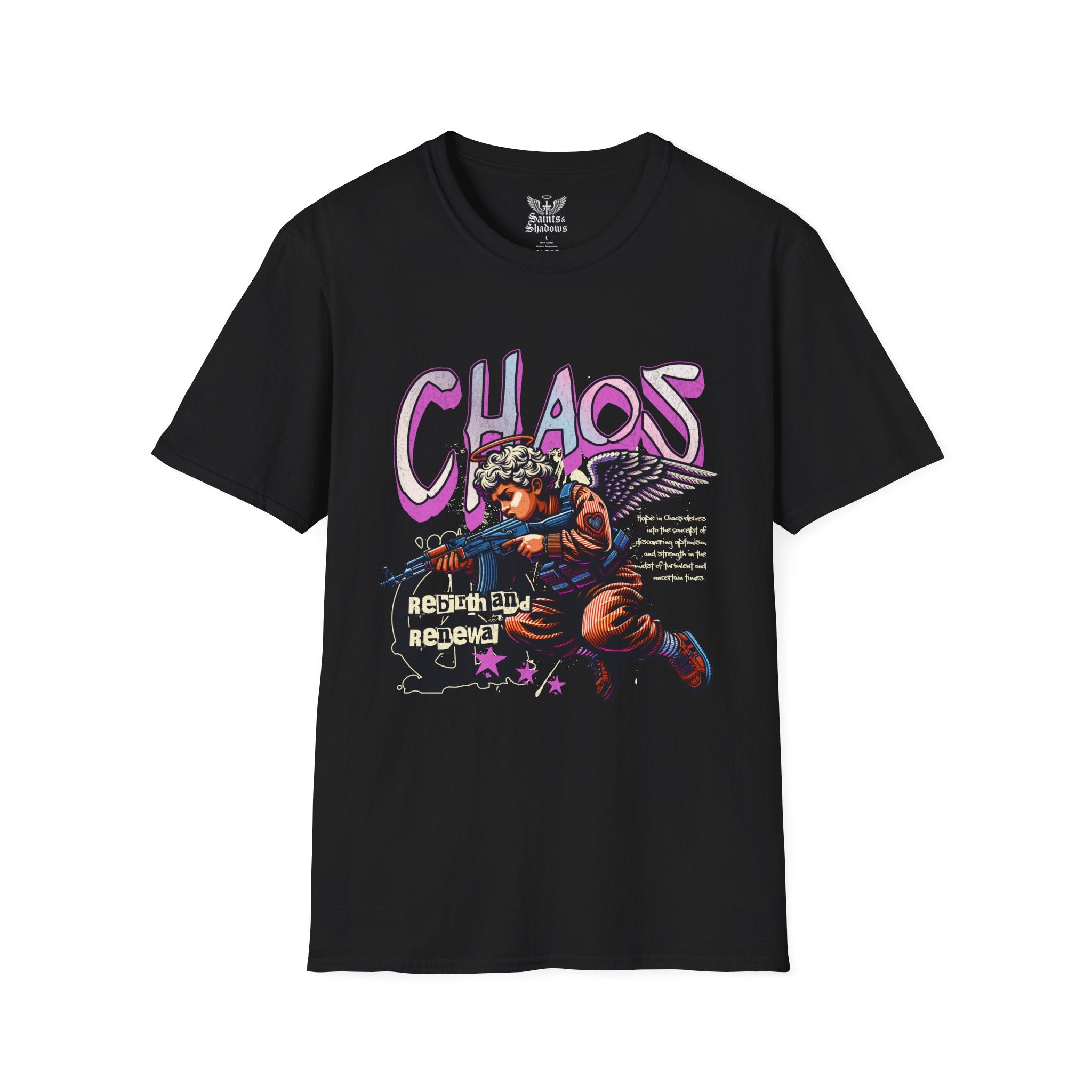 Saints and Shadows - Chaos, Angelic Artwork Unisex Softstyle T-Shirt, Casual Wear