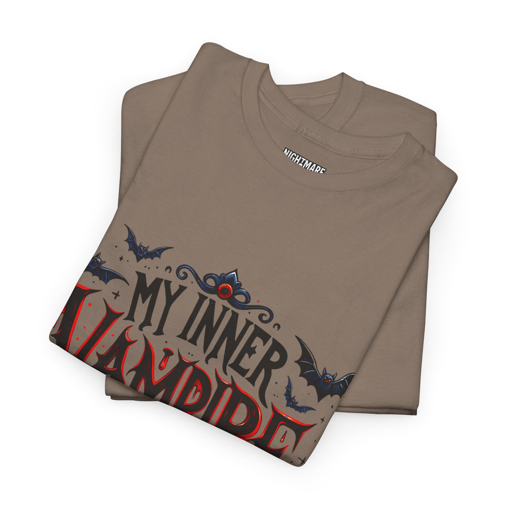 My Inner Vampire Hates Mornings, Tee - Unisex Heavy Cotton Shirt for Halloween, Gifts, Casual Wear, Funny T-Shirt, Vampire Lover Apparel