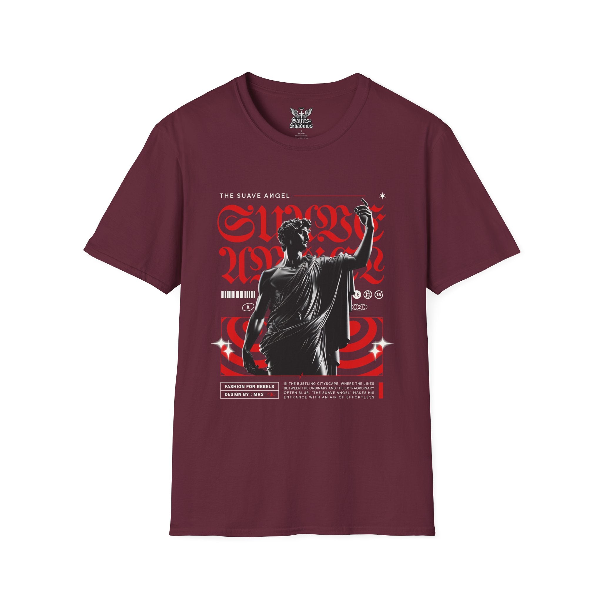 Saints and Shadows - The Suave Angel, Angelic Artwork Unisex Softstyle T-Shirt, Casual Wear