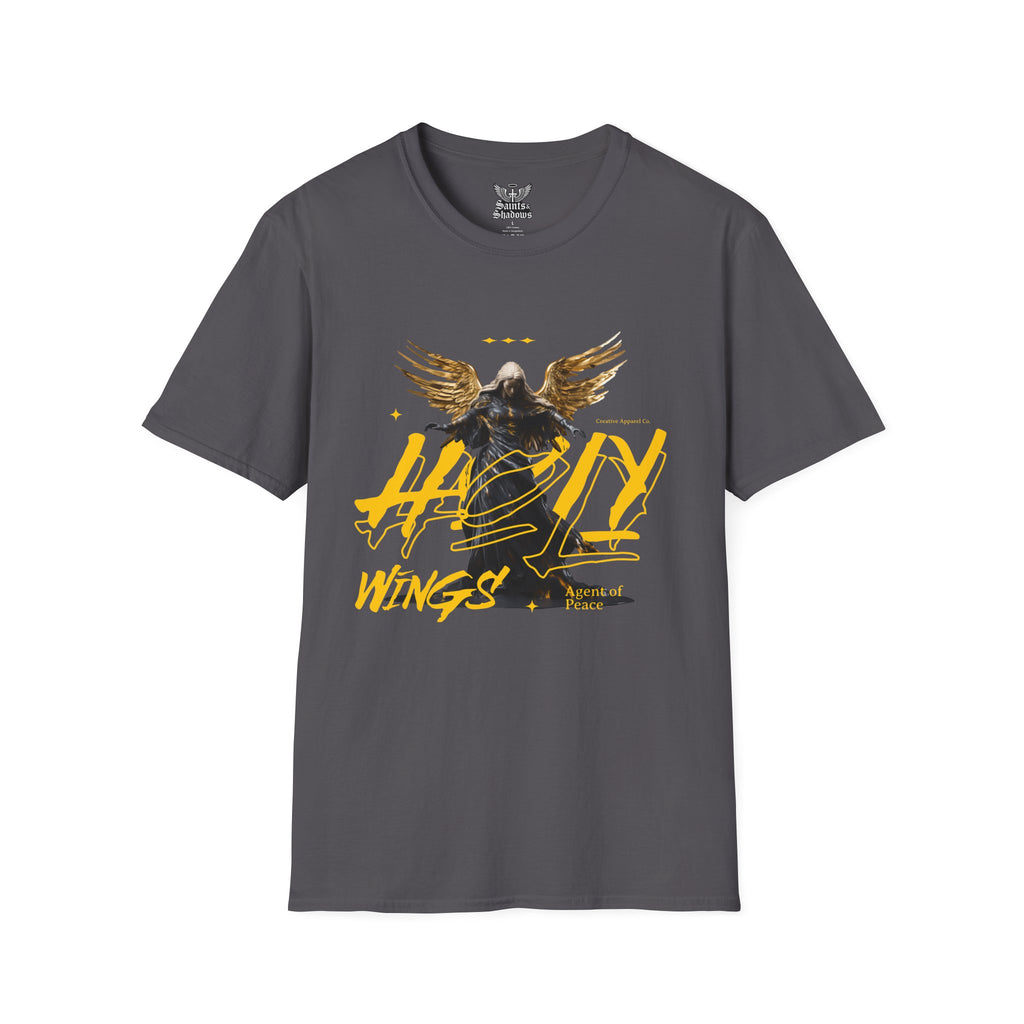 Saints and Shadows - Holy Wings, Angelic Artwork Unisex Softstyle T-Shirt, Casual Wear