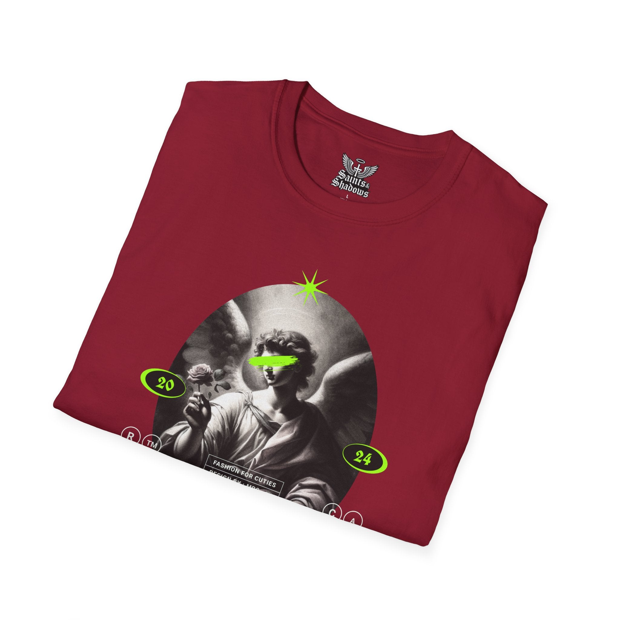 Saints and Shadows - Panoramic Portrayal, Angelic Artwork Unisex Softstyle T-Shirt, Casual Wear