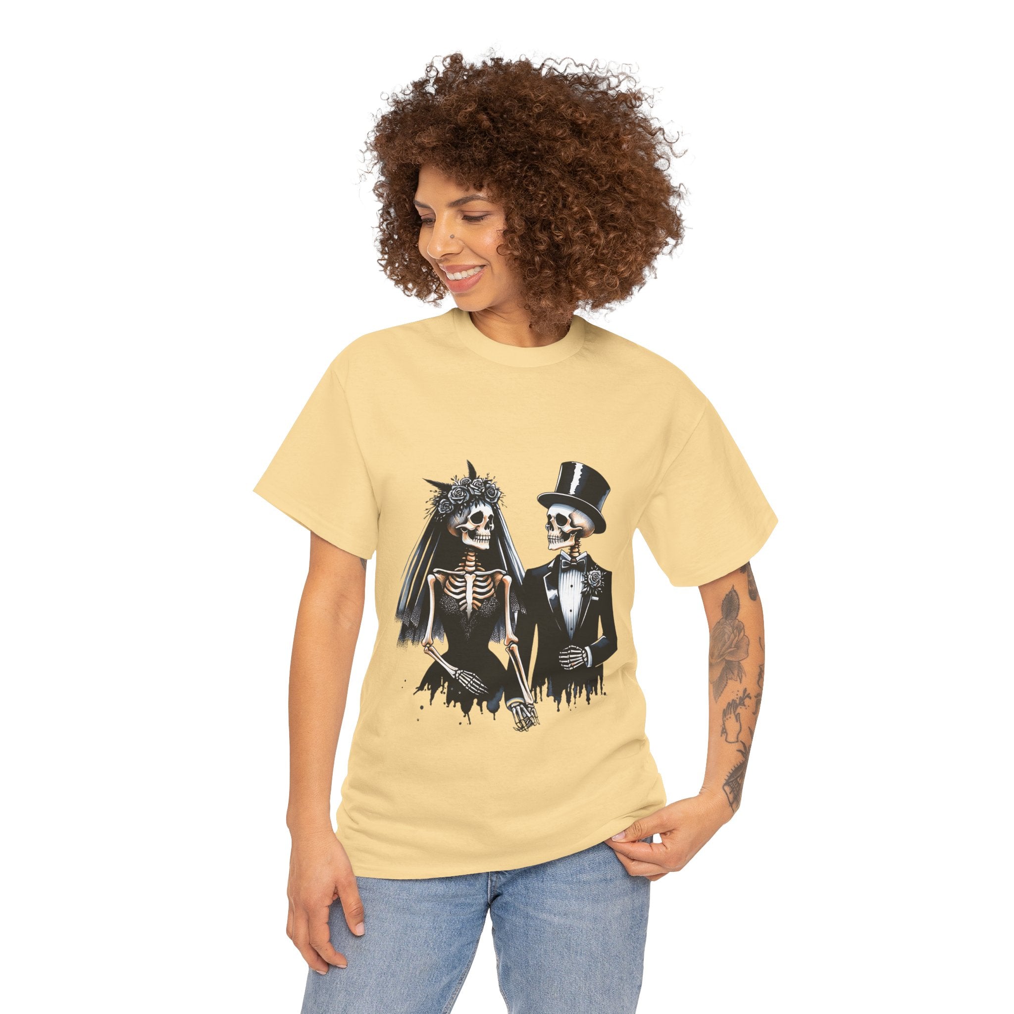 Skeleton Bride and Groom Wedding Tee - Horror Graphic Tee, Unisex Cotton Shirt, Halloween Costume, Horror Movie Gift, Spooky T-Shirt, Horror Fan Apparel