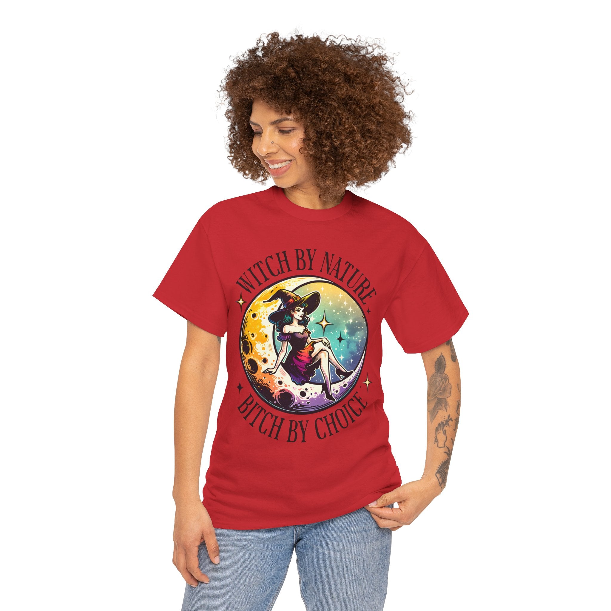 Witchy Cotton Tee - "Witch by Nature, Bitch by Choice" | Unisex Tee for Spooky Season, Boho Fashion, Festival Wear, Gift for Witches