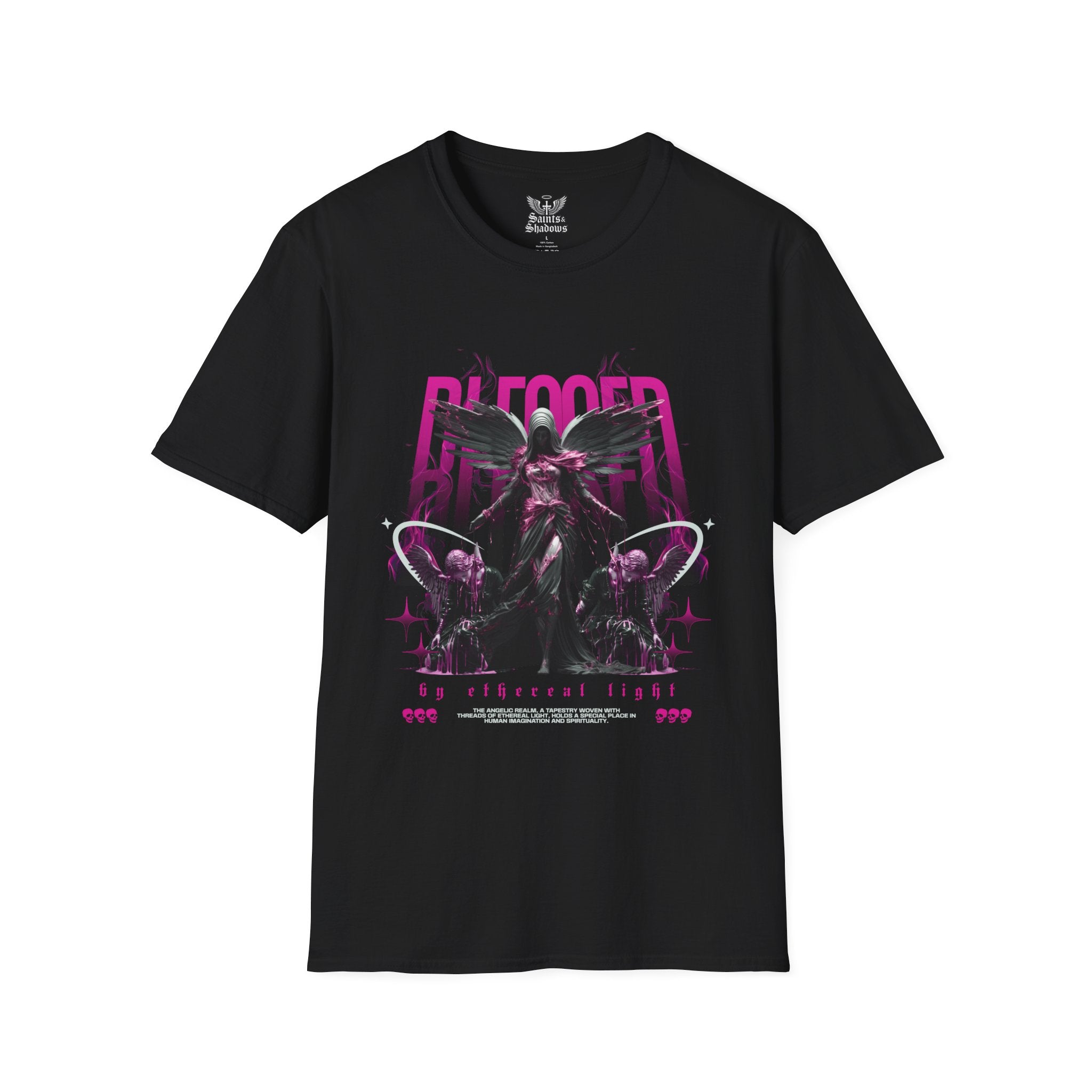 Saints and Shadows - Bleeded Art, Angelic Artwork Unisex Softstyle T-Shirt, Casual Wear