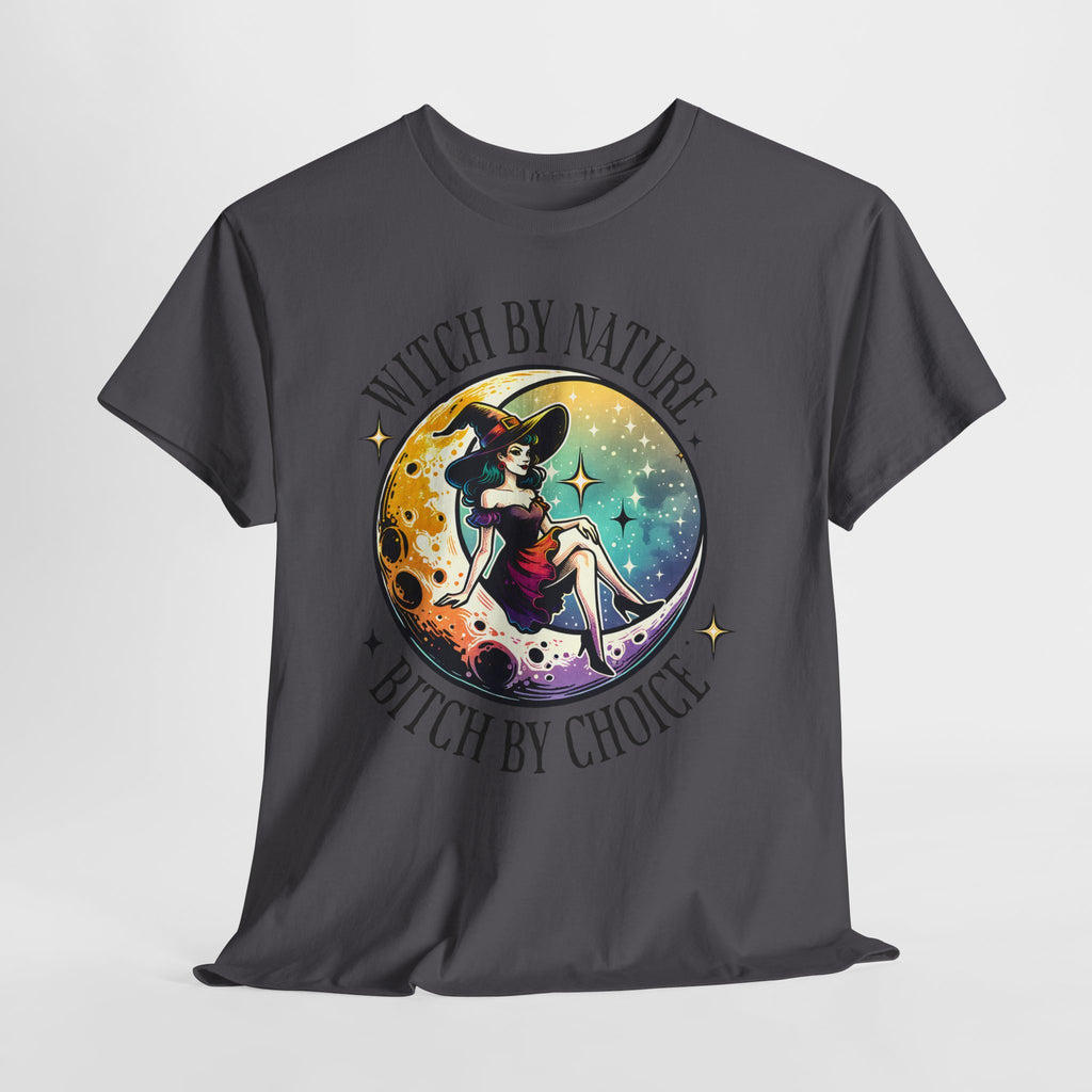 Witchy Cotton Tee - "Witch by Nature, Bitch by Choice" | Unisex Tee for Spooky Season, Boho Fashion, Festival Wear, Gift for Witches