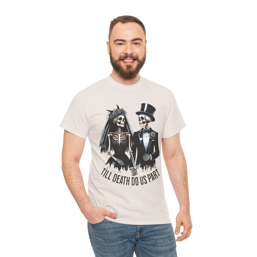 Skeleton Bride and Groom Wedding. Til Death, Tee - Horror Graphic Tee, Unisex Cotton Shirt, Halloween Costume, Horror Movie Gift, Spooky T-Shirt, Horror Fan Apparel