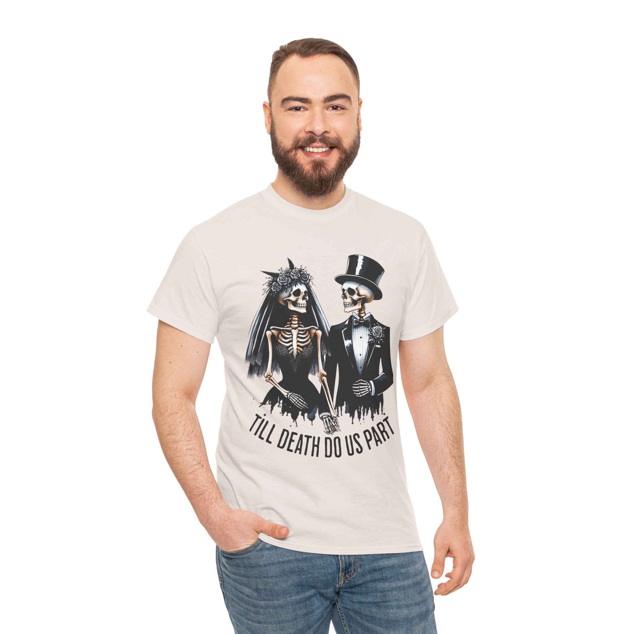 Skeleton Bride and Groom Wedding. Til Death, Tee - Horror Graphic Tee, Unisex Cotton Shirt, Halloween Costume, Horror Movie Gift, Spooky T-Shirt, Horror Fan Apparel