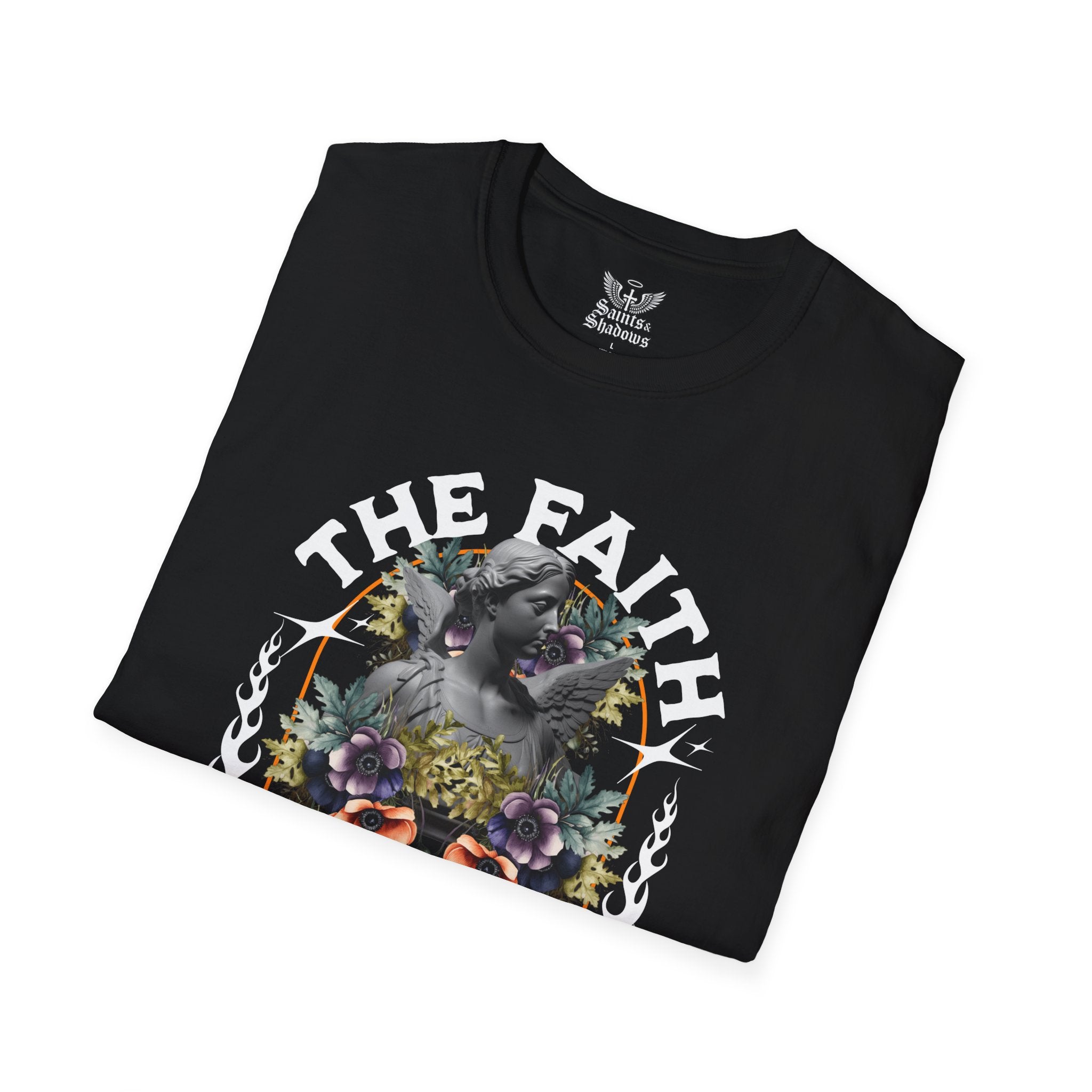 Saints and Shadows - The Faith Never Fail, Angelic Artwork Unisex Softstyle T-Shirt, Casual Wear