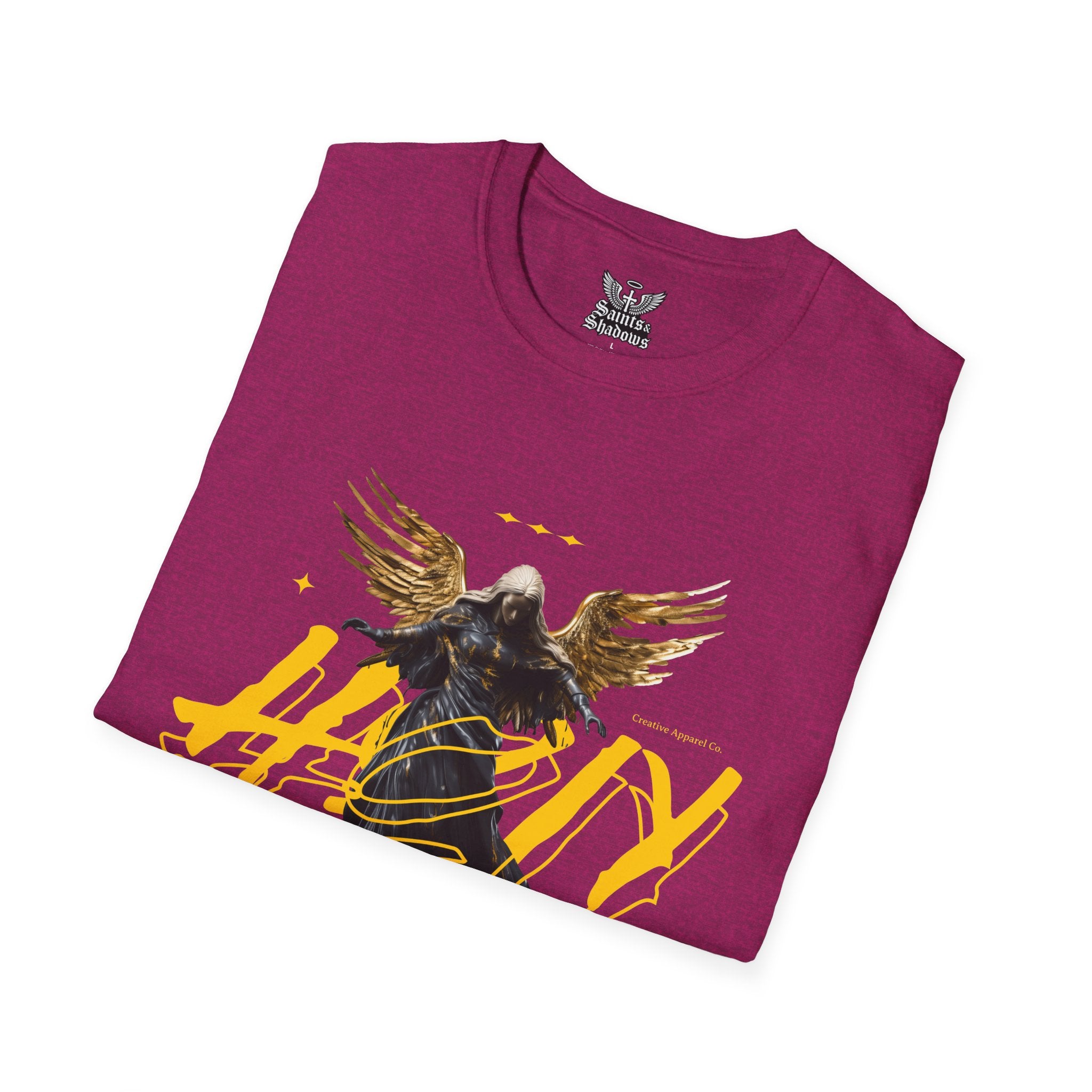 Saints and Shadows - Holy Wings, Angelic Artwork Unisex Softstyle T-Shirt, Casual Wear