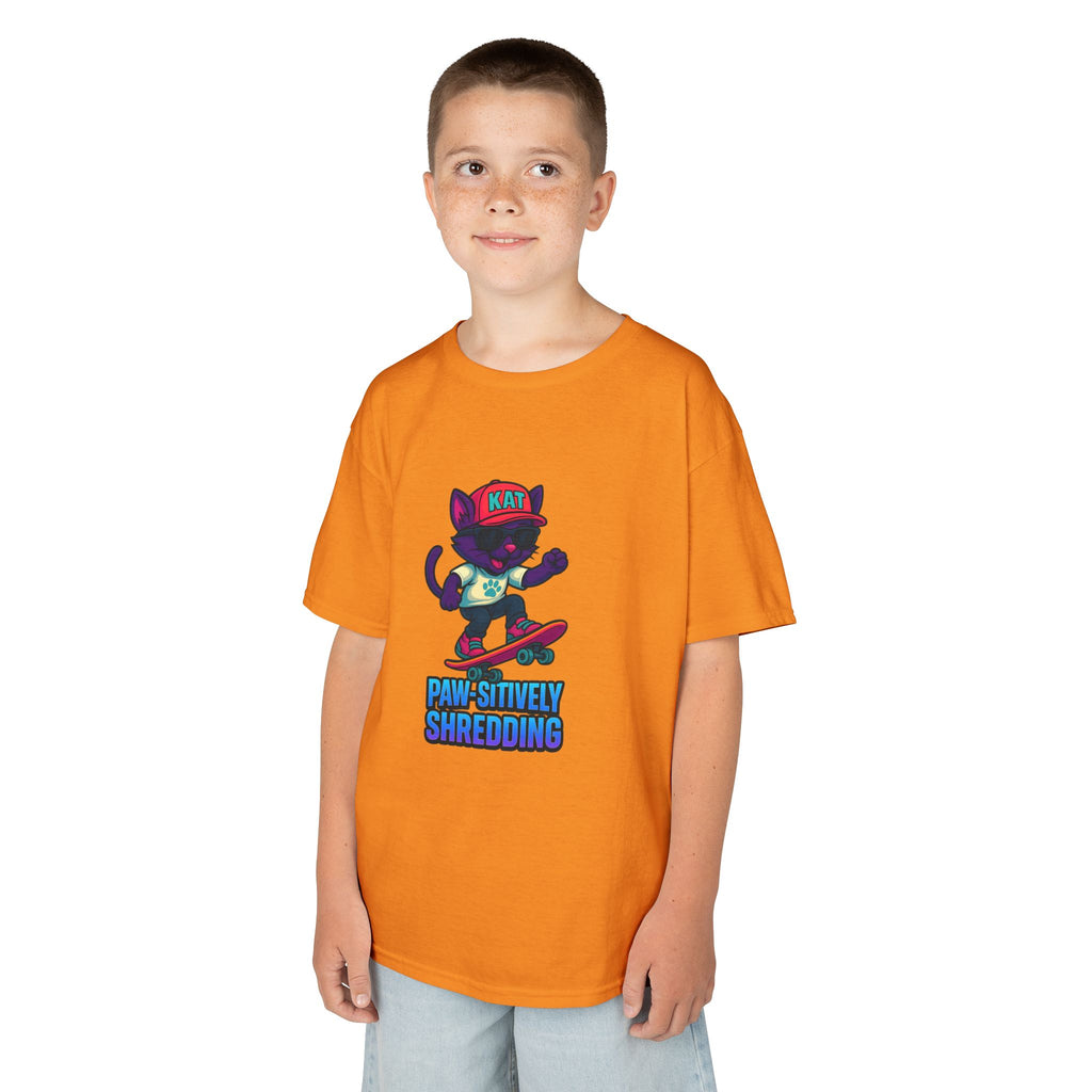 DJ KAT PAWS - Fun Skater Cat Design, Youth Summer T-Shirt, Cool Kids Apparel, Birthday Gift, Trendy Casual Wear