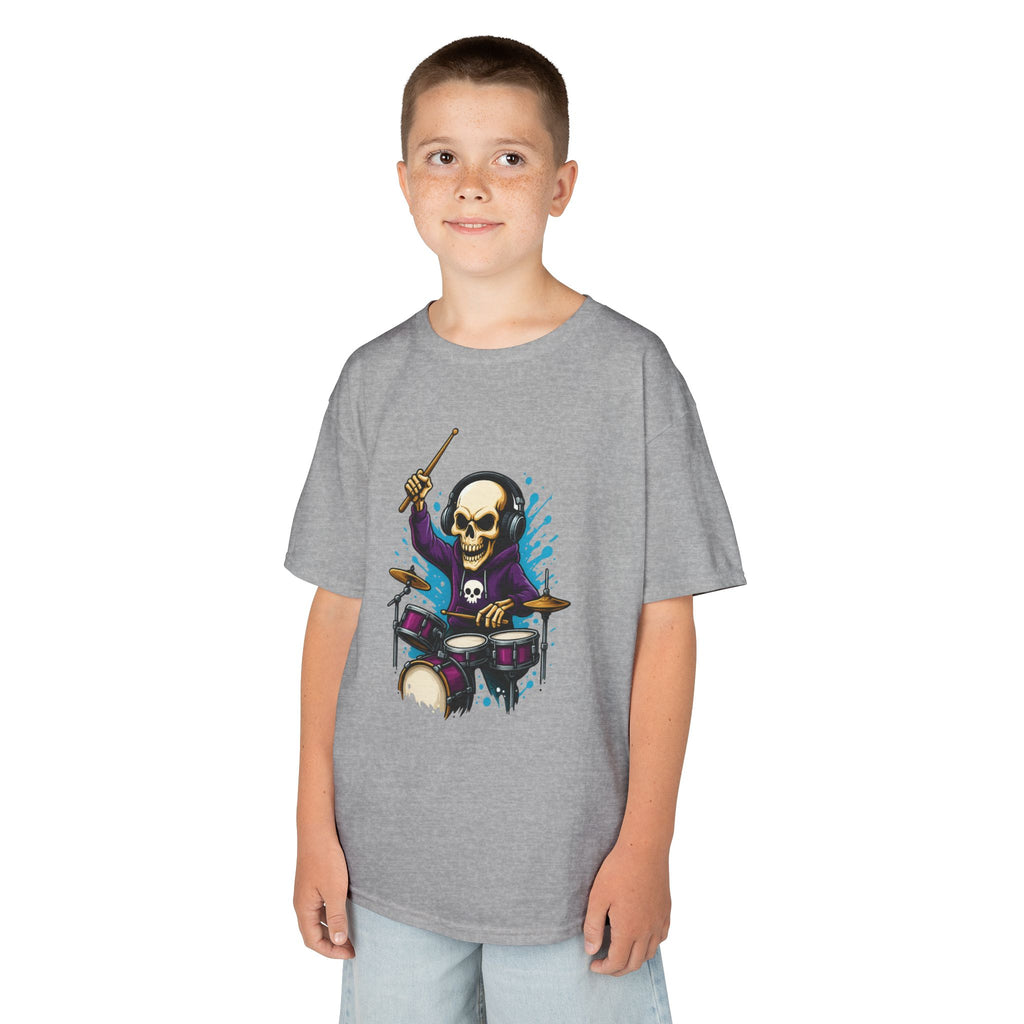 Bone Jams MC Bonez Kids Tee | Drummer Edition | Halloween Costume, Birthday Gift & Drop Dead Beats Apparel