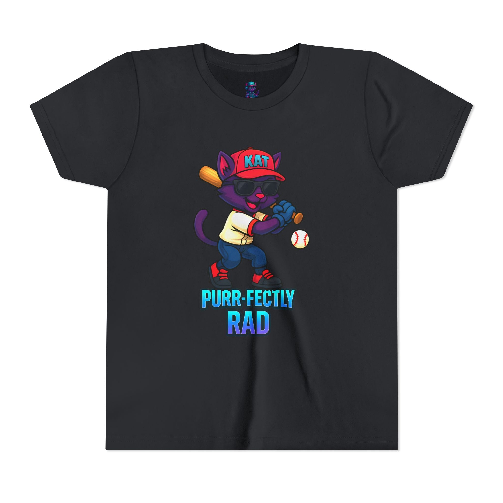 DJ KAT PAWS – Purr-fectly Rad Baseball Youth Tee | Fun Kids Graphic Shirt, Cool Cat Design, Perfect for Birthdays, Playdates & Sports Events