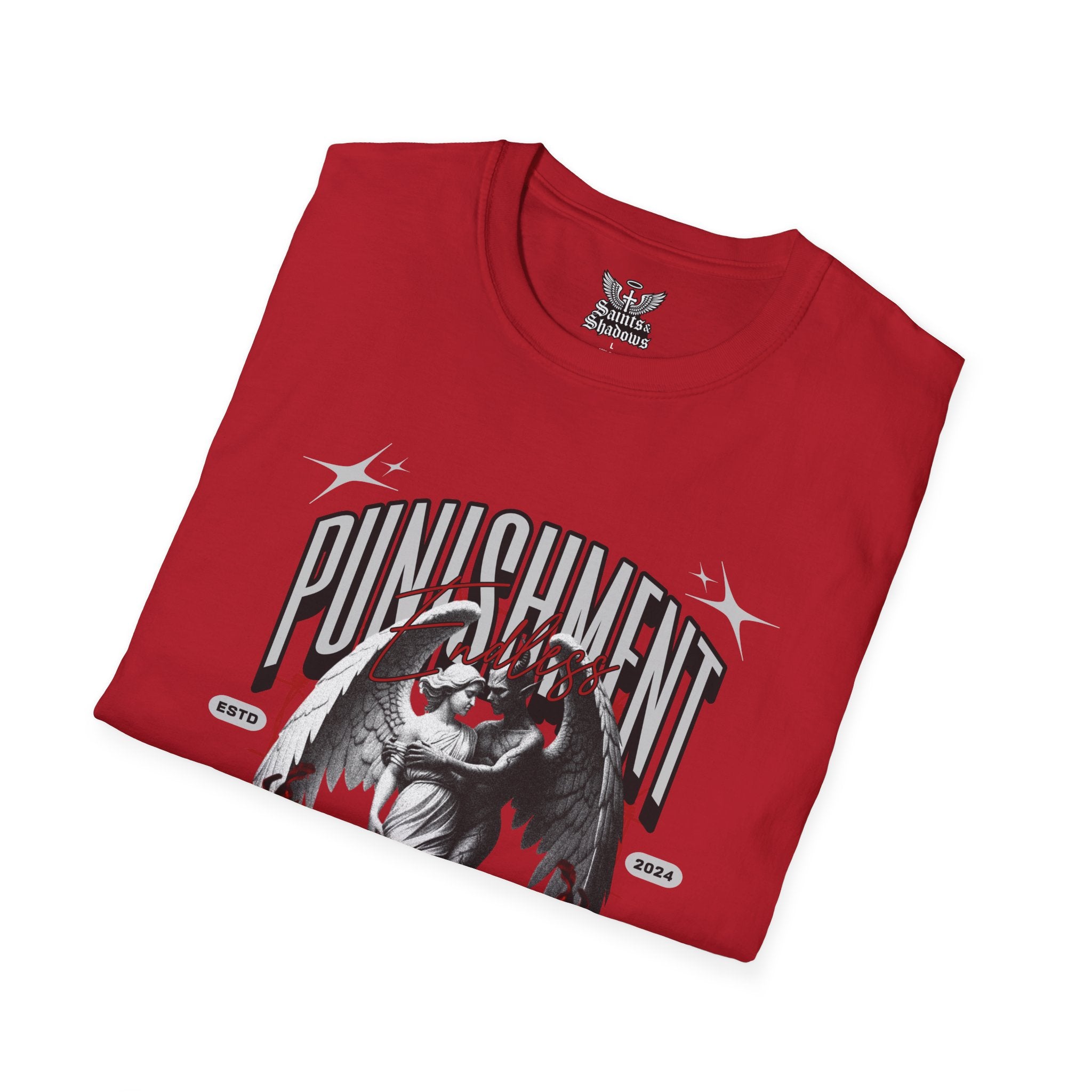 Saints and Shadows - Punishment, Angelic Artwork Unisex Softstyle T-Shirt, Casual Wear