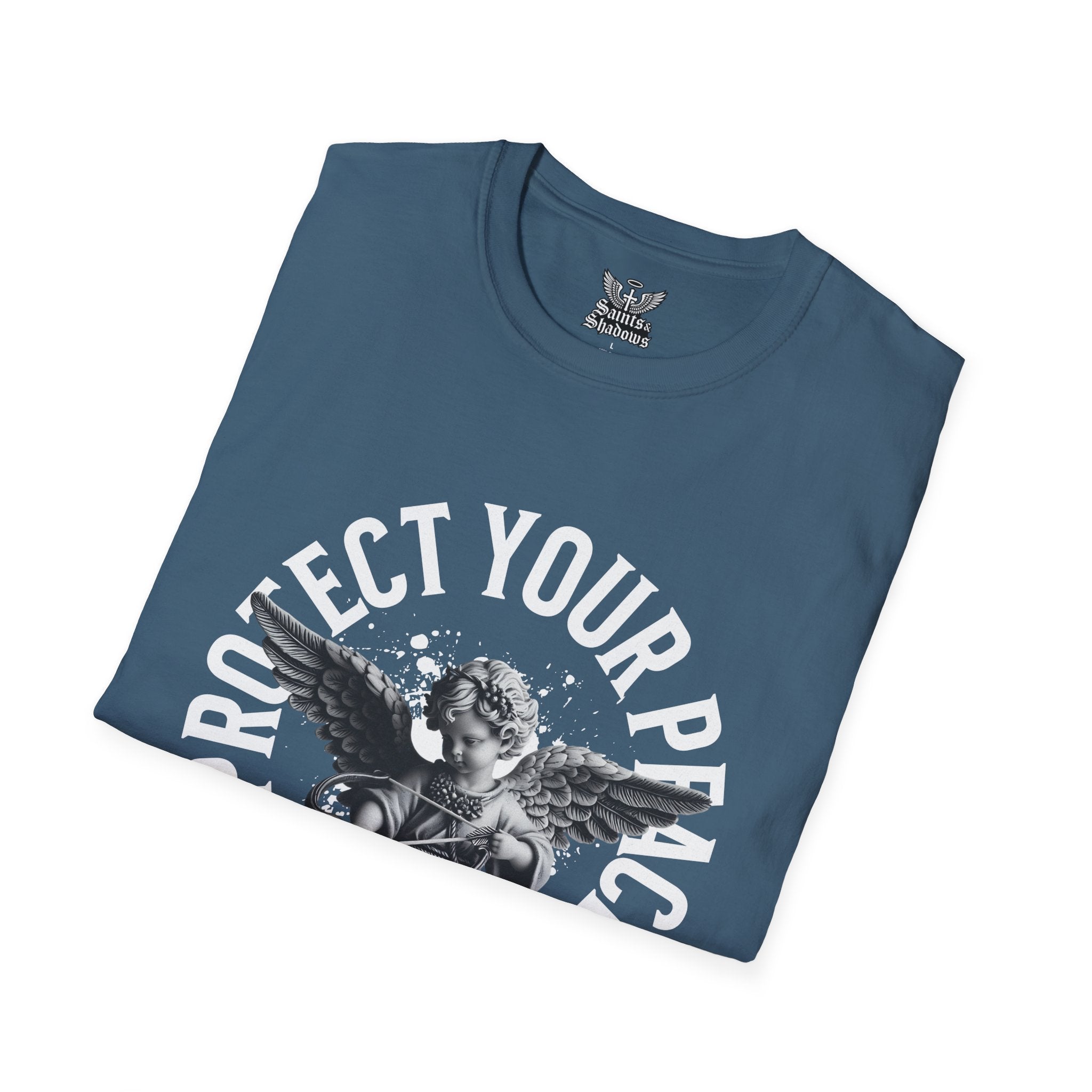Saints and Shadows - Protect Your Peace, Angelic Artwork Unisex Softstyle T-Shirt, Casual Wear